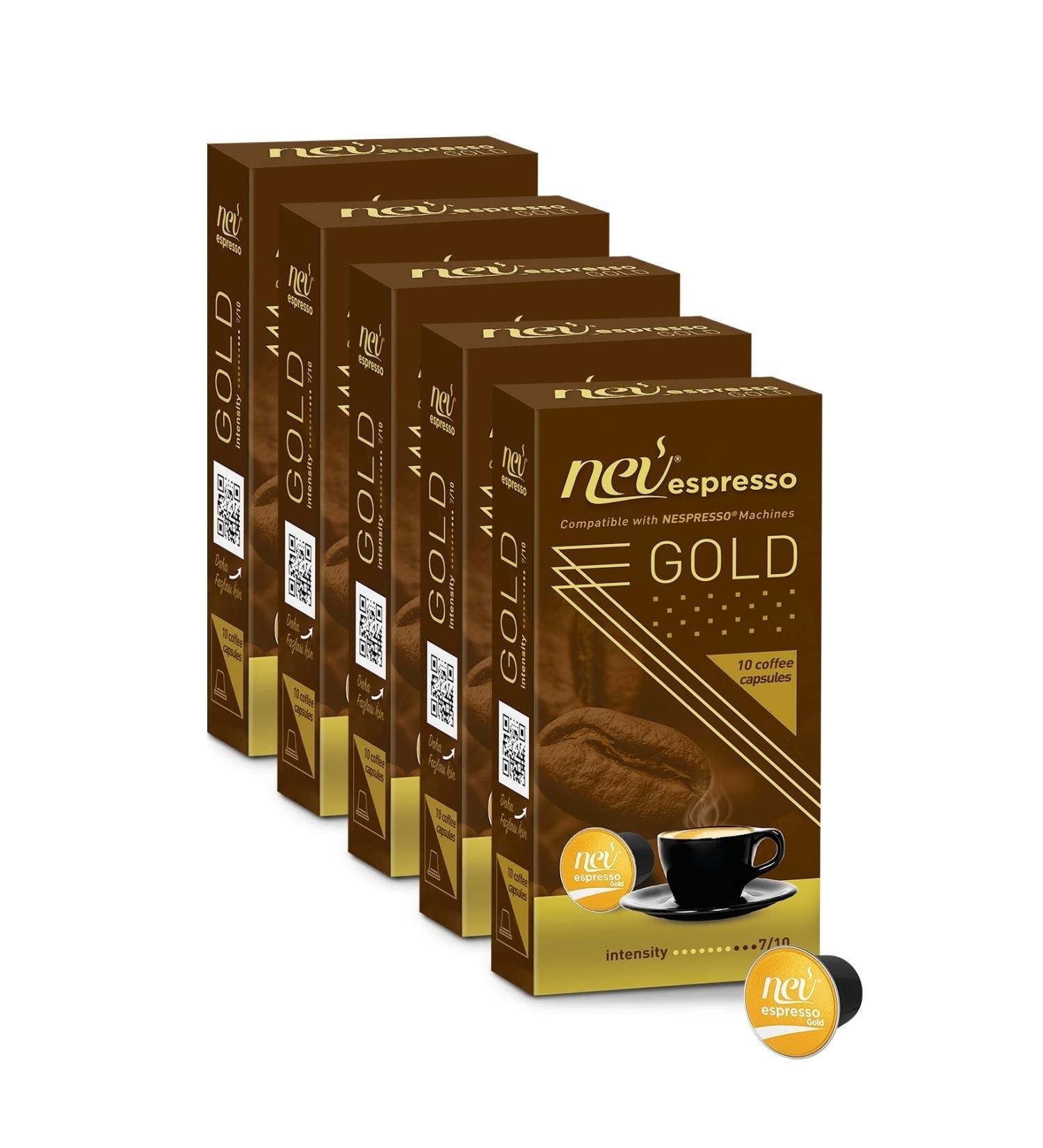 nev espresso Gold Capsule Coffee 5x10 5 Boxes Nespresso Compatible