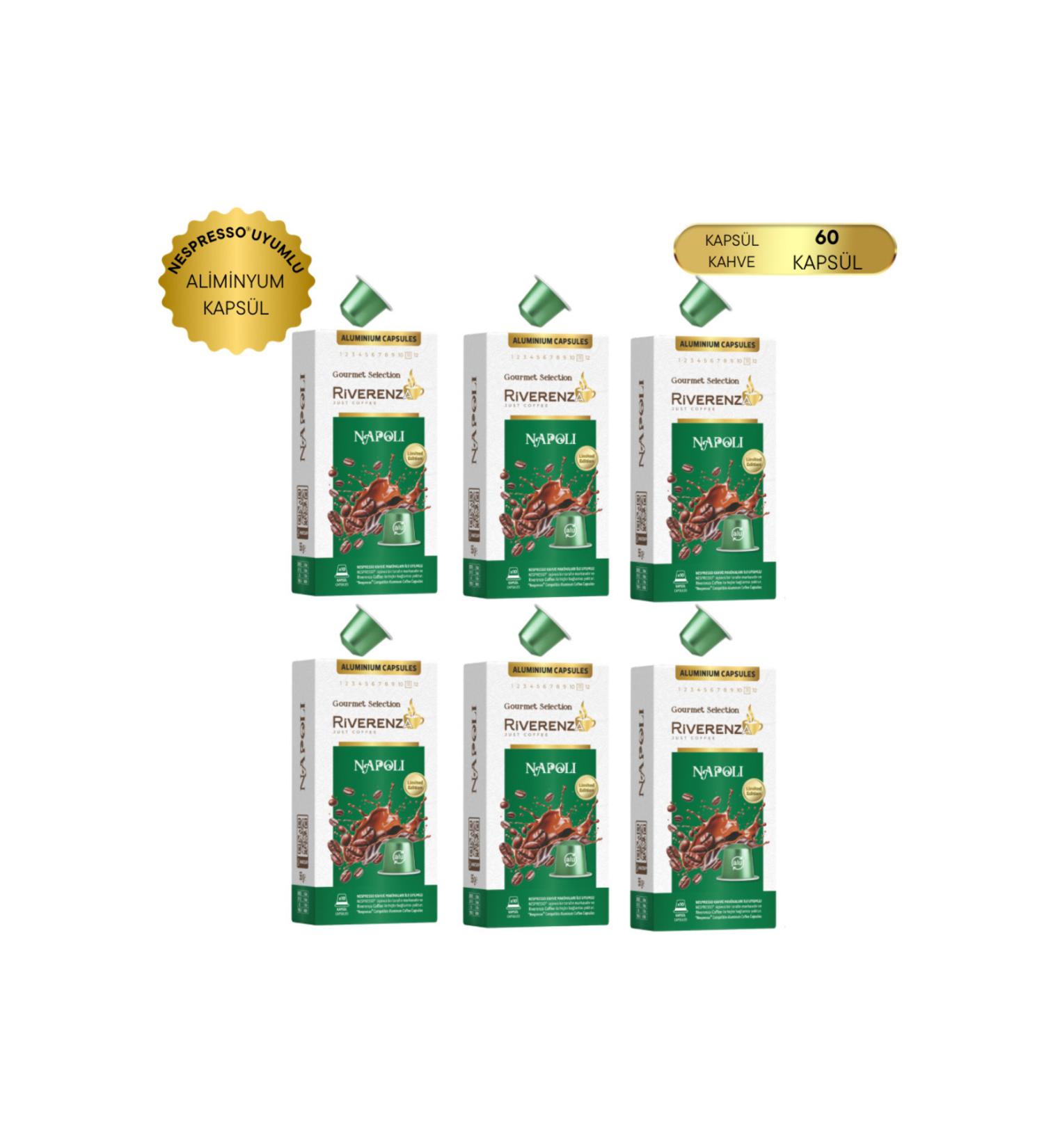 Riverenza Limited Edition Gourmet Selection Aluminum Nespresso Compatible Capsule Coffee Napoli 60 Capsules