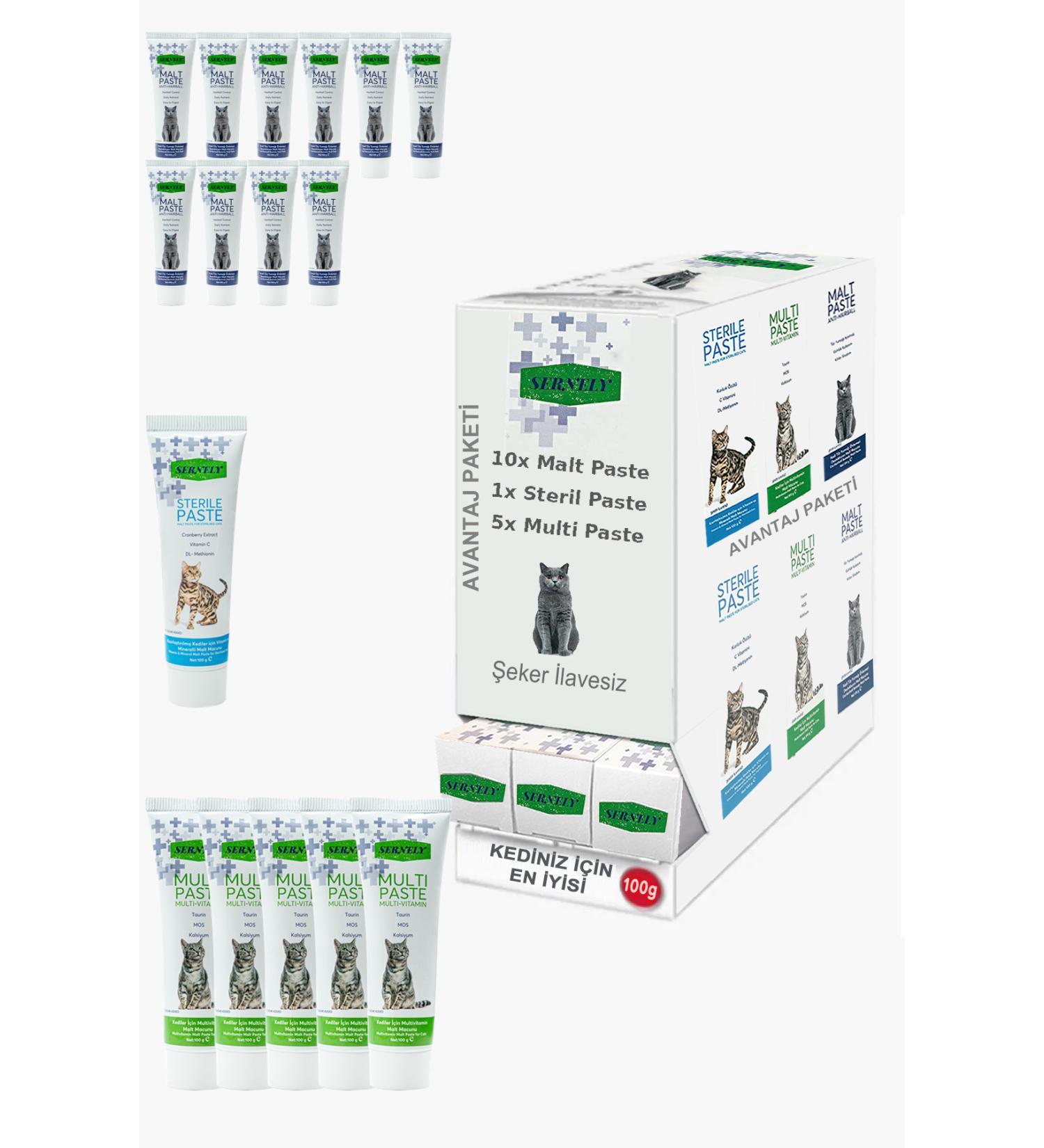 Sernely Cat Malt Advantageous Package (Malt Paste 10x100gr Multi Paste 5x100gr Sterile Paste 1x100gr)-994