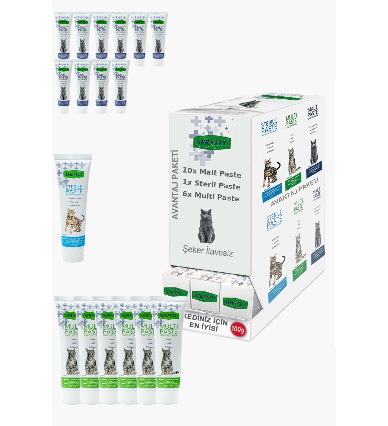 Sernely Cat Malt Advantageous Package (Malt Paste 10x100gr Multi Paste 6x100gr Sterile Paste 2x100gr)-941
