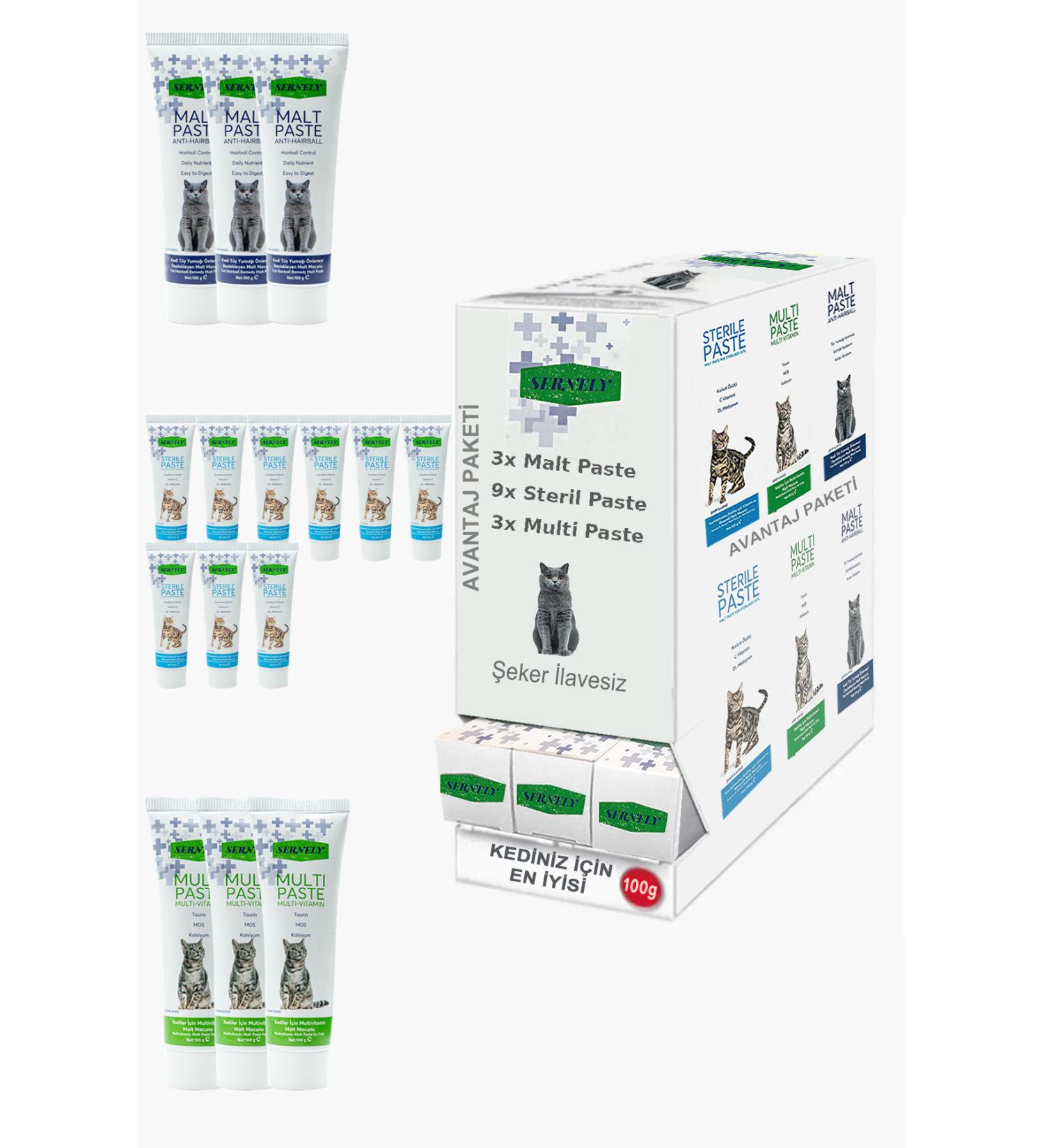 Sernely Cat Malt Advantageous Package (Sterile Paste 9x100gr Multi Paste 3x100gr Malt Paste 3x100gr)-1091