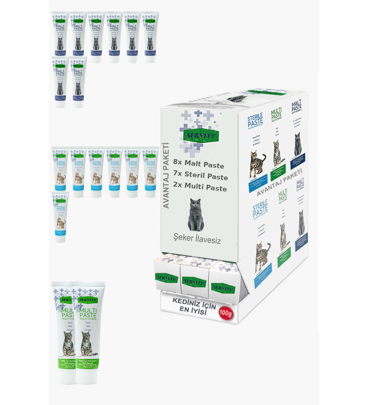 Sernely Cat Malt Advantageous Package (Malt Paste 11x100gr Sterile Paste 1x100gr Multi Paste 1x100gr)-708