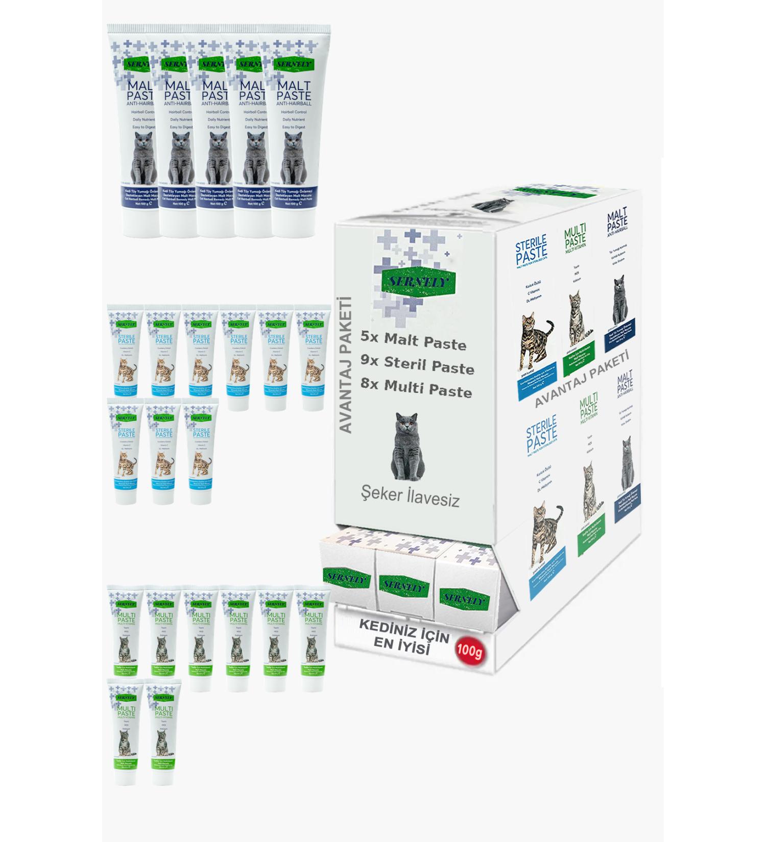 Sernely Cat Malt Advantageous Package (Sterile Paste 9x100gr Multi Paste 8x100gr Malt Paste 5x100gr)-1040