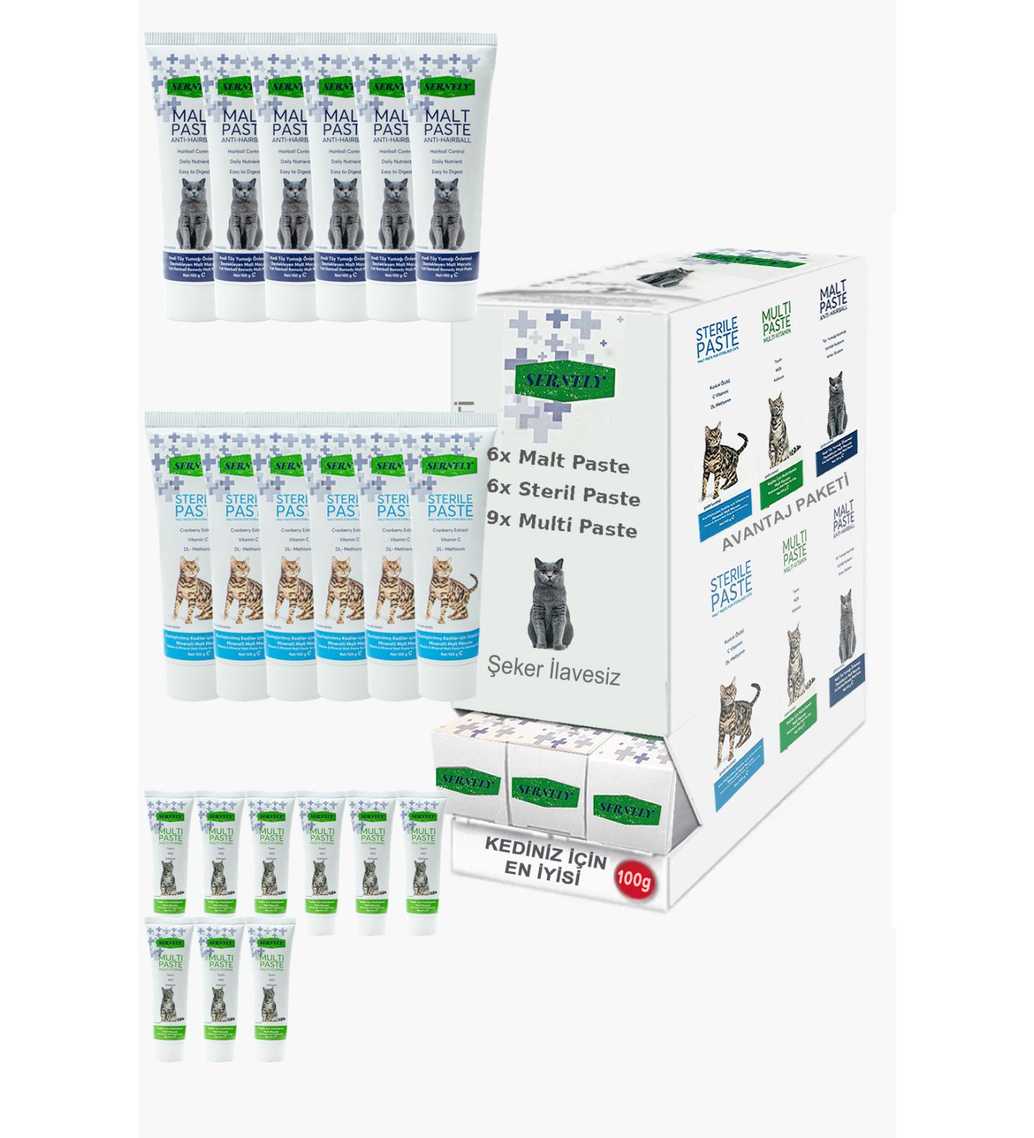 Sernely Cat Malt Advantageous Package (Sterile Paste 9x100gr Multi Paste 7x100gr Malt Paste 3x100gr)-1095