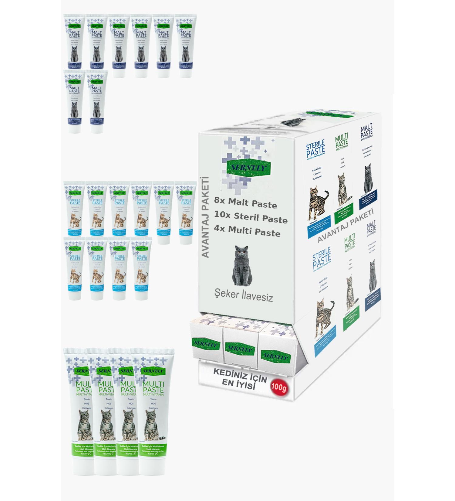 Sernely Cat Malt Advantageous Package (Sterile Paste 10x100gr Malt Paste 8x100gr Multi Paste 4x100gr)-839