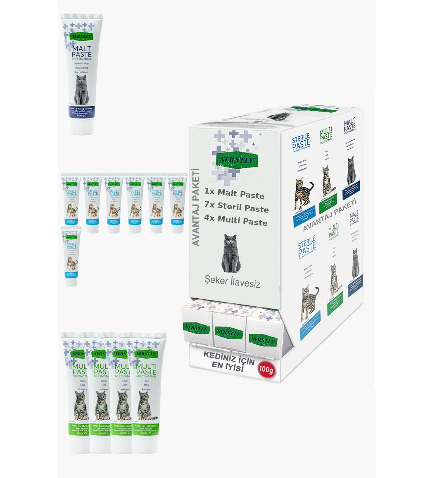 Sernely Cat Malt Advantageous Package (Sterile Paste 7x100gr Multi Paste 4x100gr Malt Paste 1x100gr)-1480