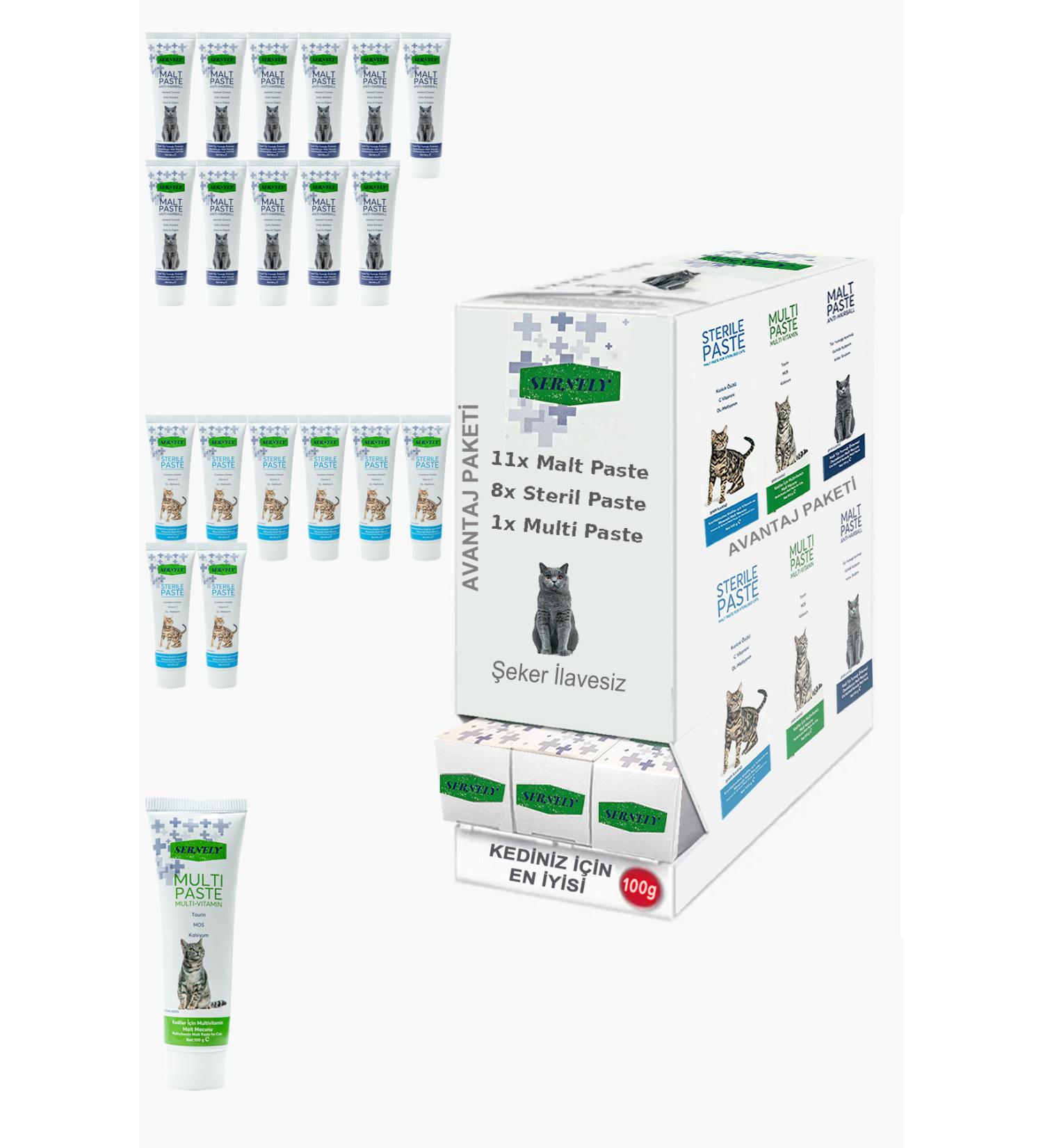 Sernely Cat Malt Advantageous Package (Malt Paste 11x100gr Sterile Paste 8x100gr Multi Paste 1x100gr)-715