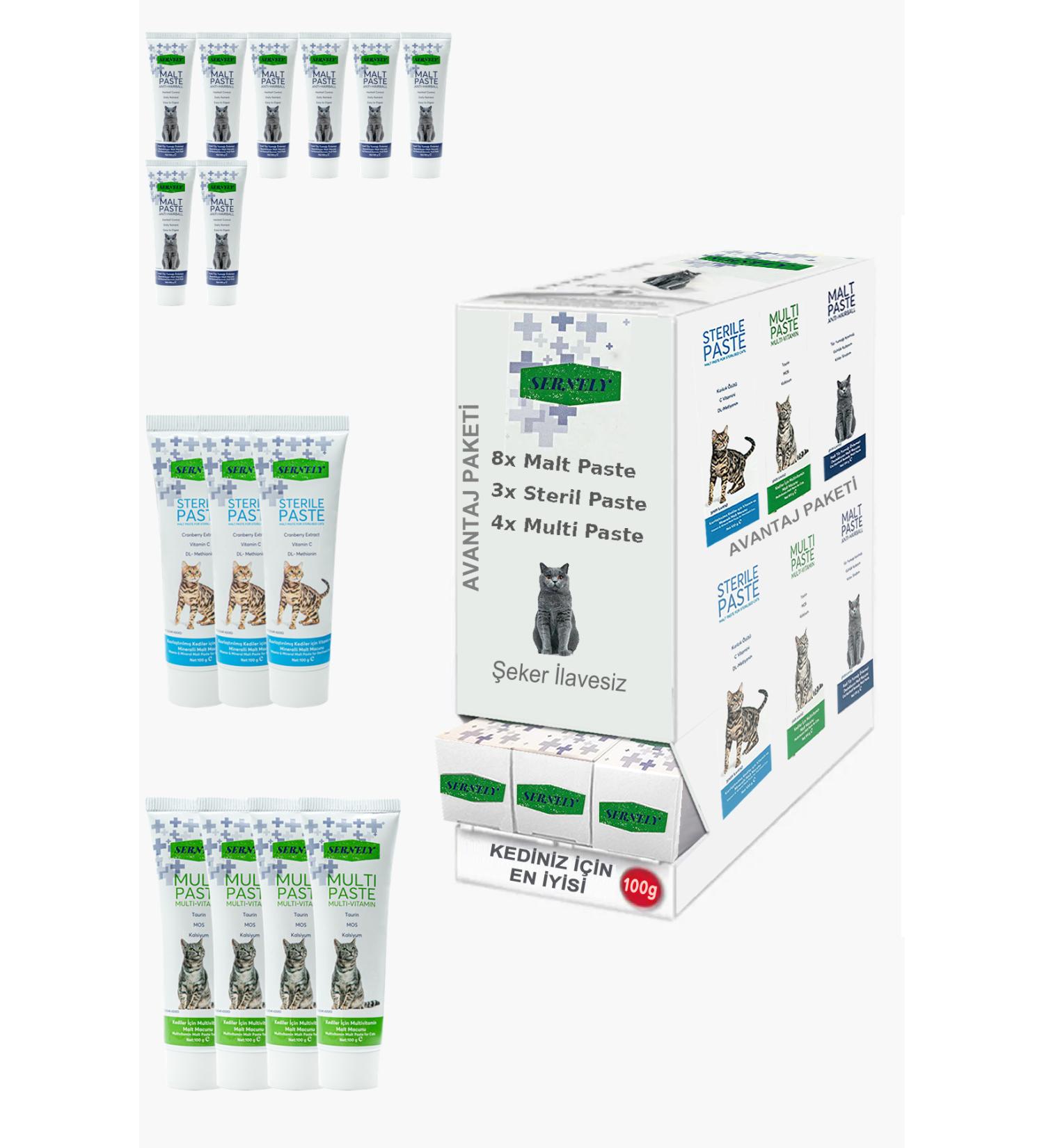 Sernely Cat Malt Advantageous Package (Malt Paste 8x100gr Multi Paste 4x100gr Sterile Paste 3x100gr)-1303