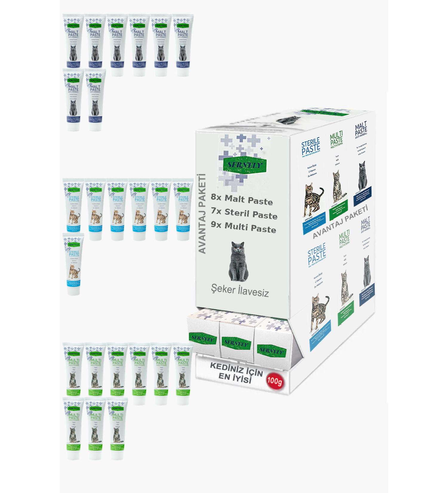 Sernely Cat Malt Advantageous Package (Multi Paste 9x100gr Malt Paste 8x100gr Sterile Paste 7x100gr)-1013
