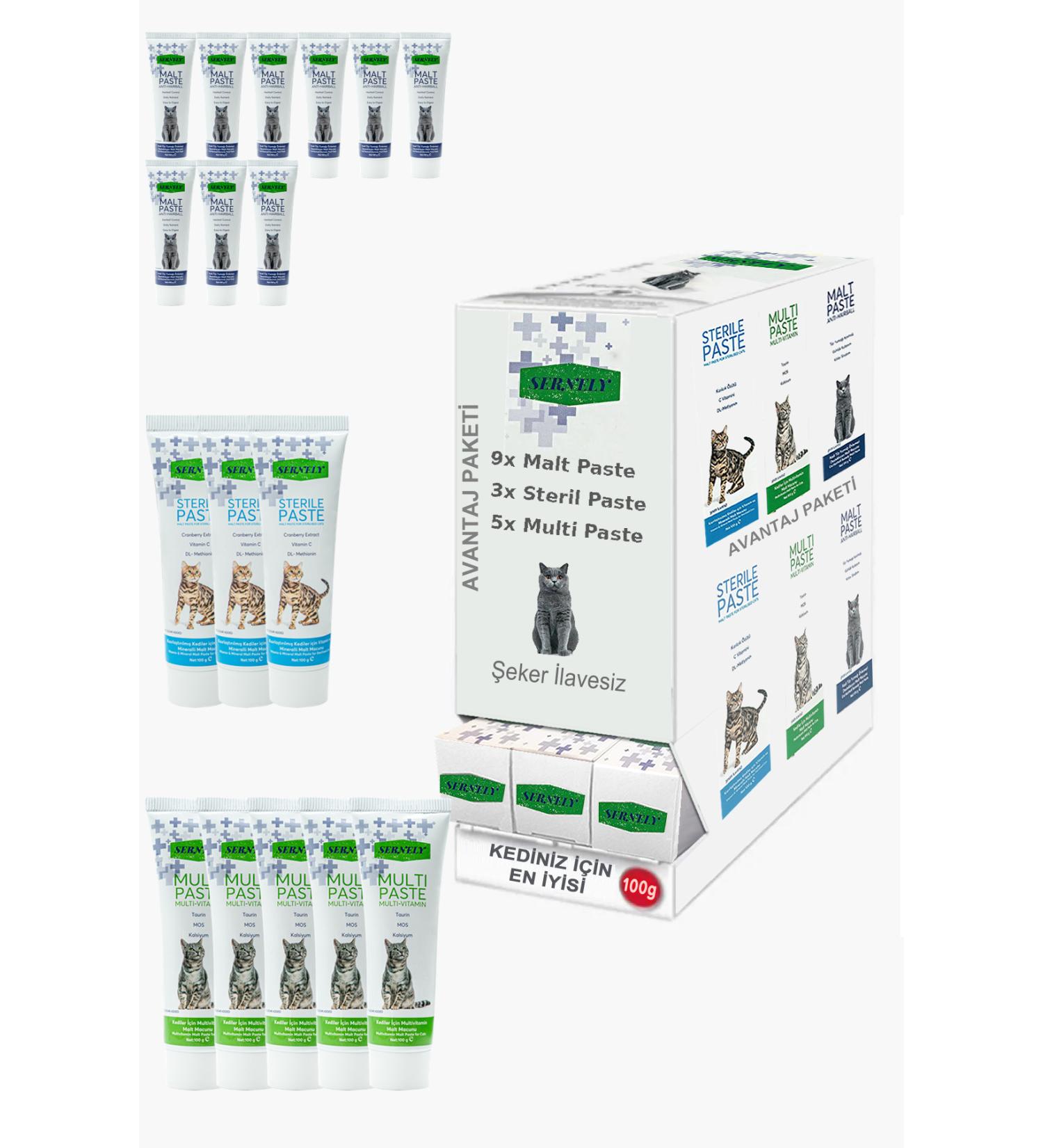 Sernely Cat Malt Advantageous Package (Malt Paste 9x100gr Multi Paste 5x100gr Sterile Paste 3x100gr)-1122