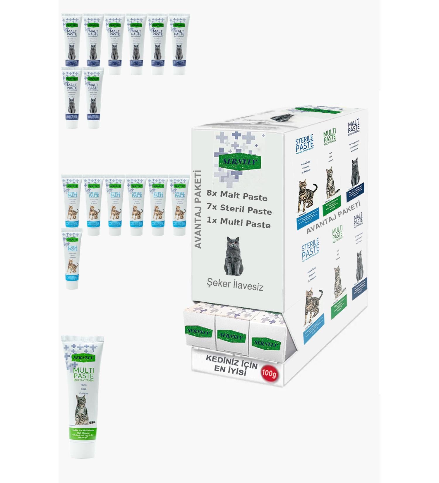 Sernely Cat Malt Advantageous Package (Malt Paste 8x100gr Sterile Paste 7x100gr Multi Paste 1x100gr)-1377
