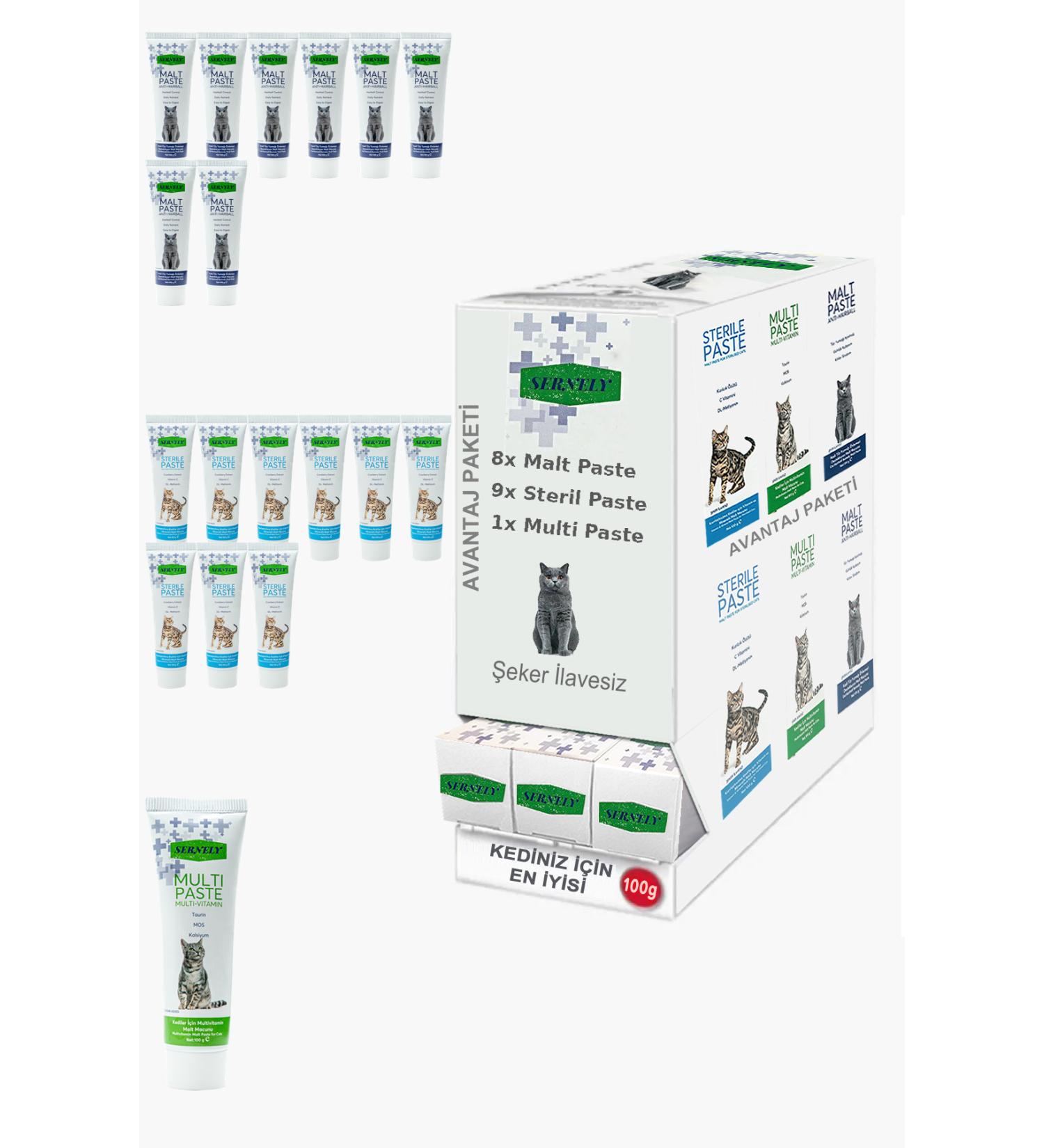 Sernely Cat Malt Advantageous Package (Sterile Paste 9x100gr Malt Paste 8x100gr Multi Paste 1x100gr)-1198
