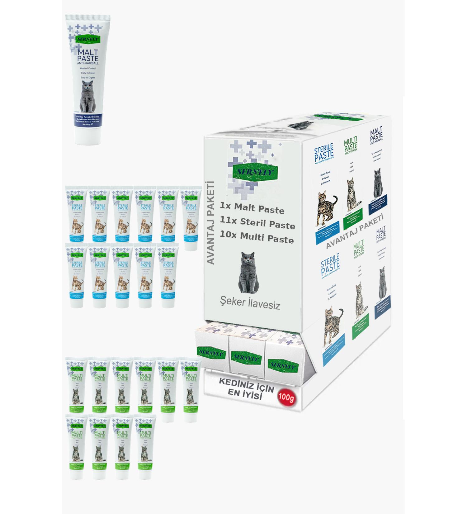Sernely Cat Malt Advantageous Package (Sterile Paste 11x100gr Multi Paste 10x100gr Malt Paste 1x100gr)-678