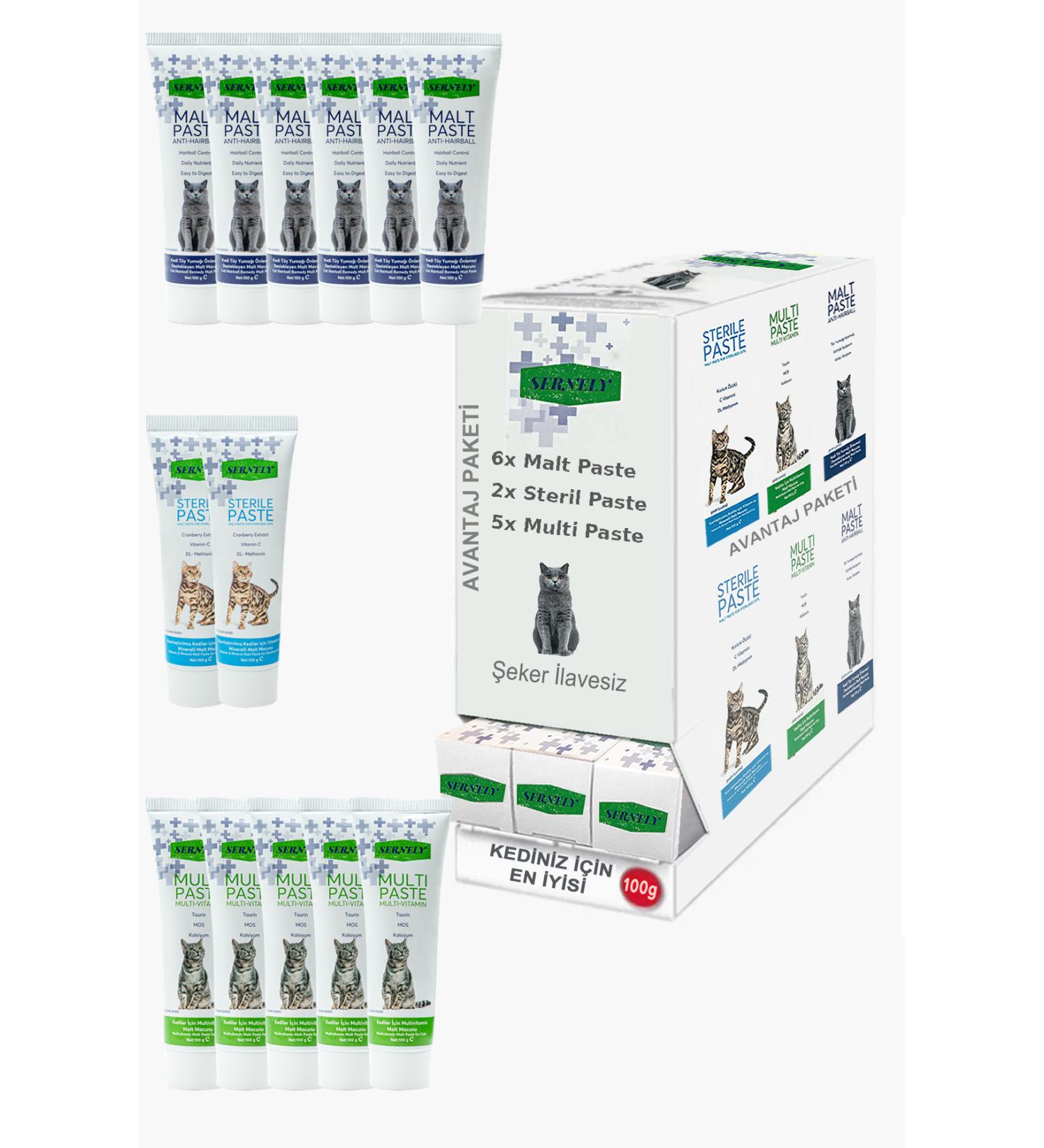Sernely Cat Vitamin Advantage Package (Malt Paste 12x100gr Multi Paste 3x100gr Sterile Paste 2x100gr)-322