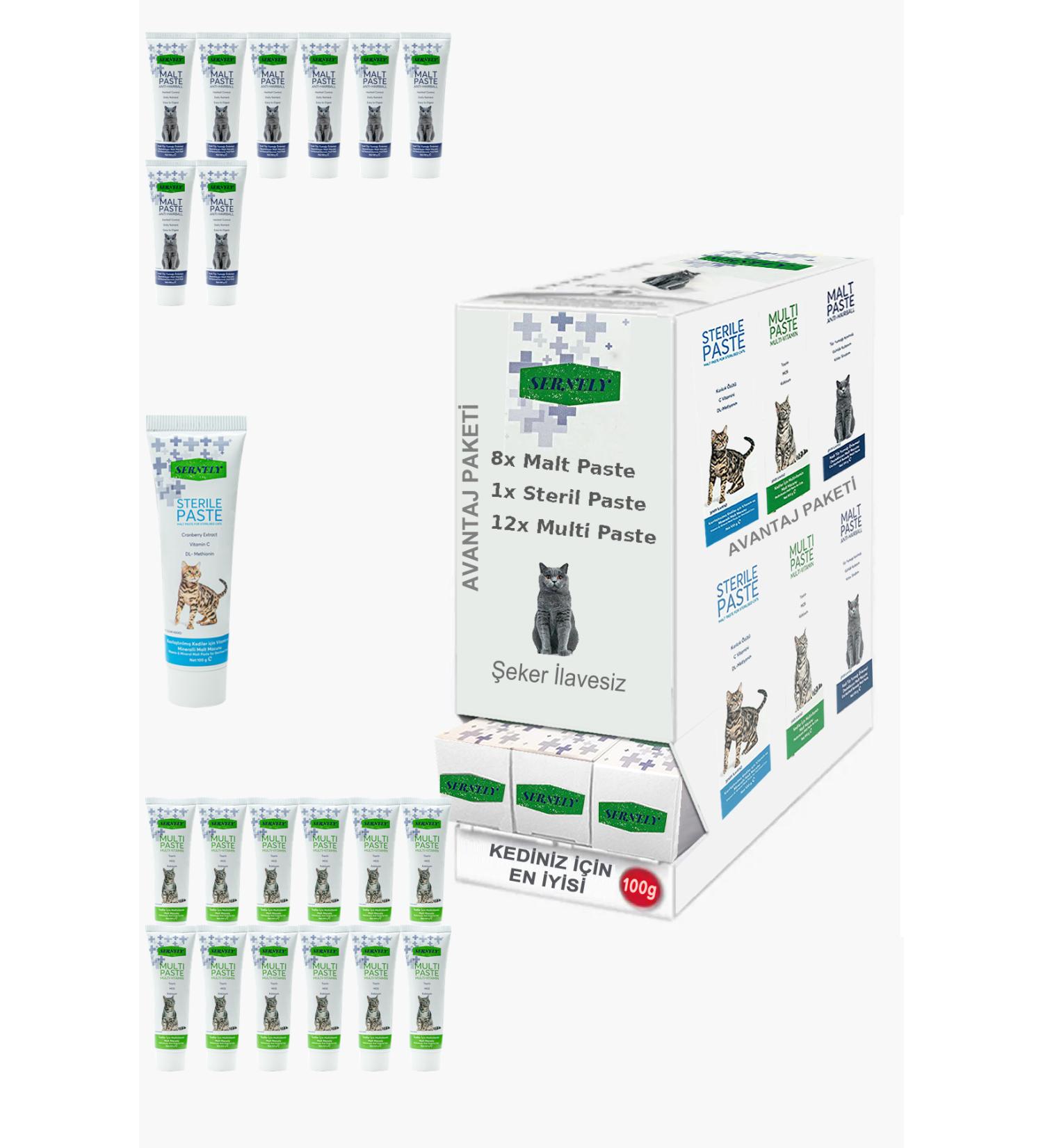 Sernely Cat Vitamin Advantage Package (Sterile Paste 12x100gr Multi Paste 5x100gr Malt Paste 3x100gr)-220