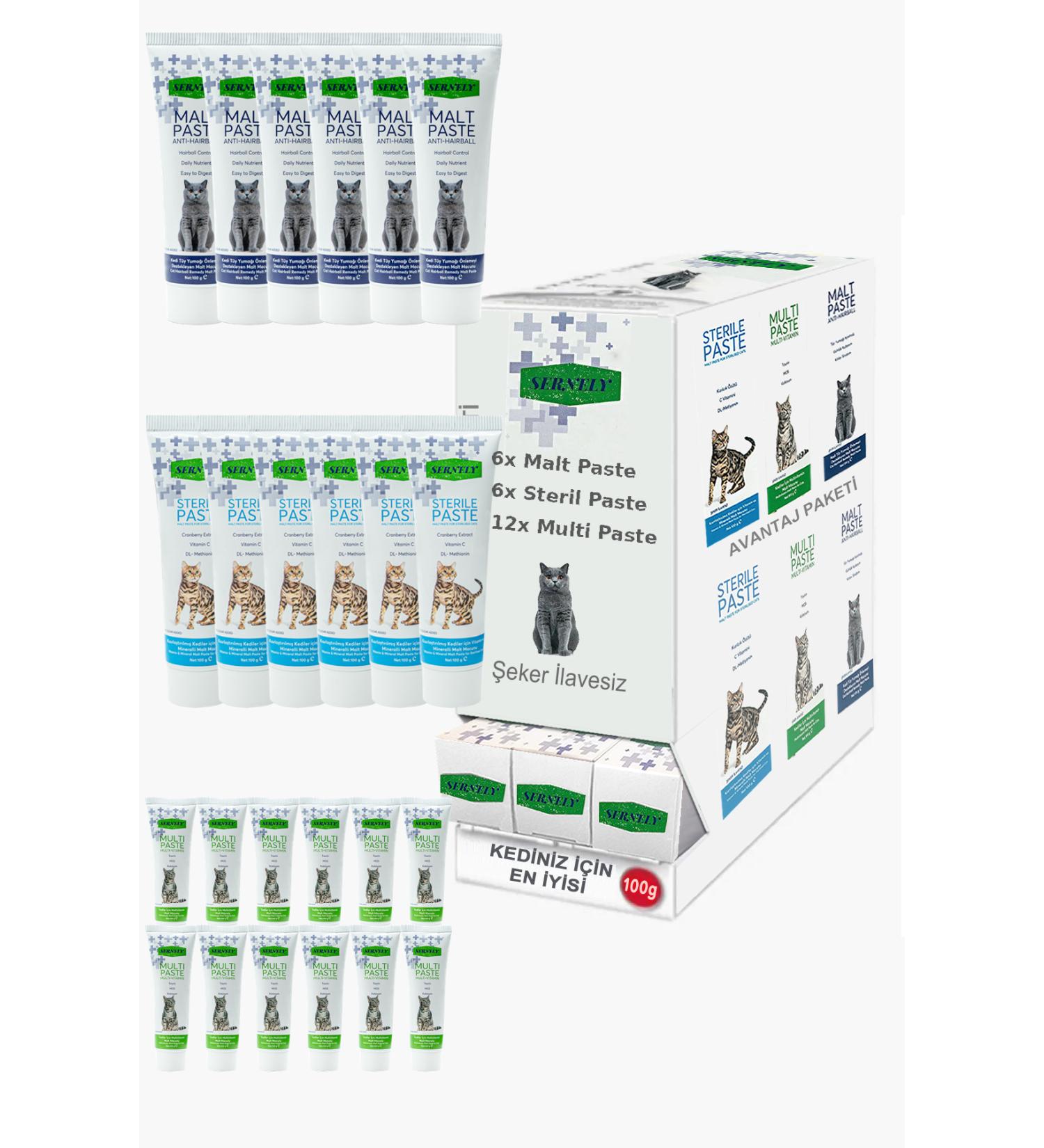Sernely Cat Vitamin Advantage Package (Multi Paste 5x100gr Sterile Paste 4x100gr Malt Paste 2x100gr)-1628