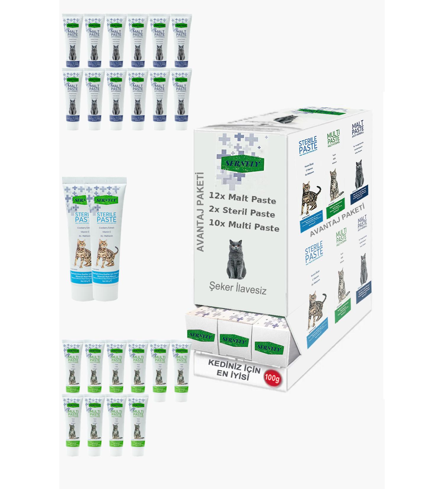 Sernely Cat Vitamin Advantage Package (Multi Paste 11x100gr Sterile Paste 5x100gr Malt Paste 3x100gr)-577