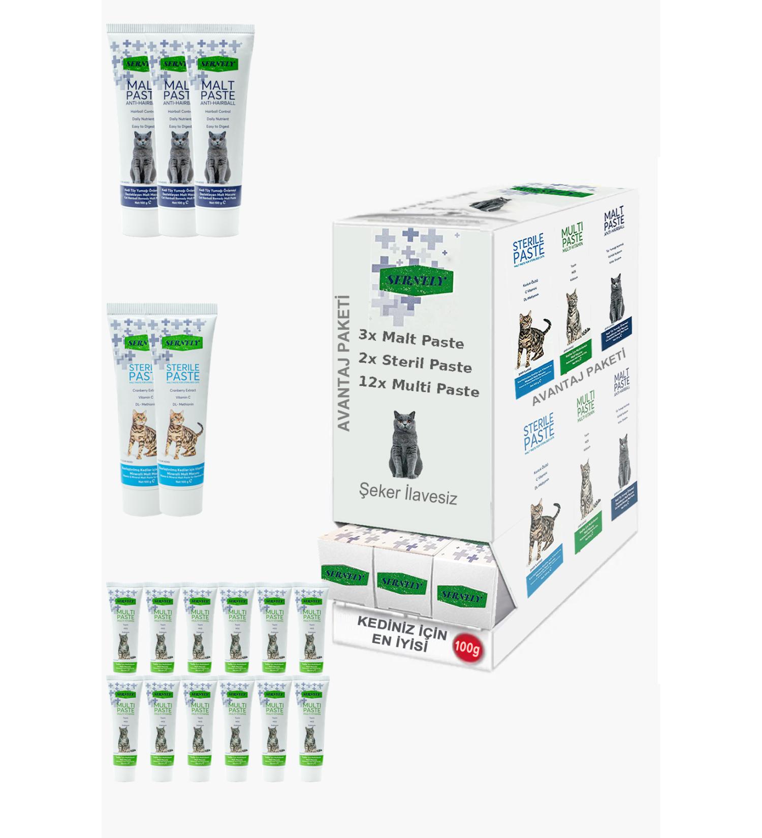 Sernely Cat Vitamin Advantage Package (Malt Paste 12x100gr Sterile Paste 9x100gr Multi Paste 6x100gr)-118