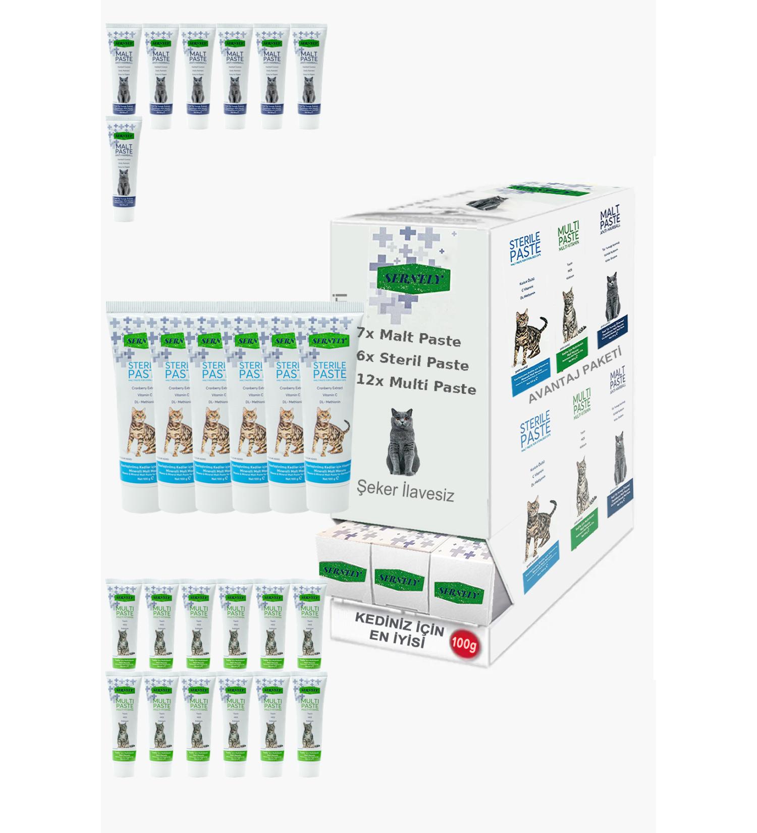 Sernely Cat Vitamin Advantage Package (Multi Paste 12x100gr Malt Paste 7x100gr Sterile Paste 6x100gr)-106