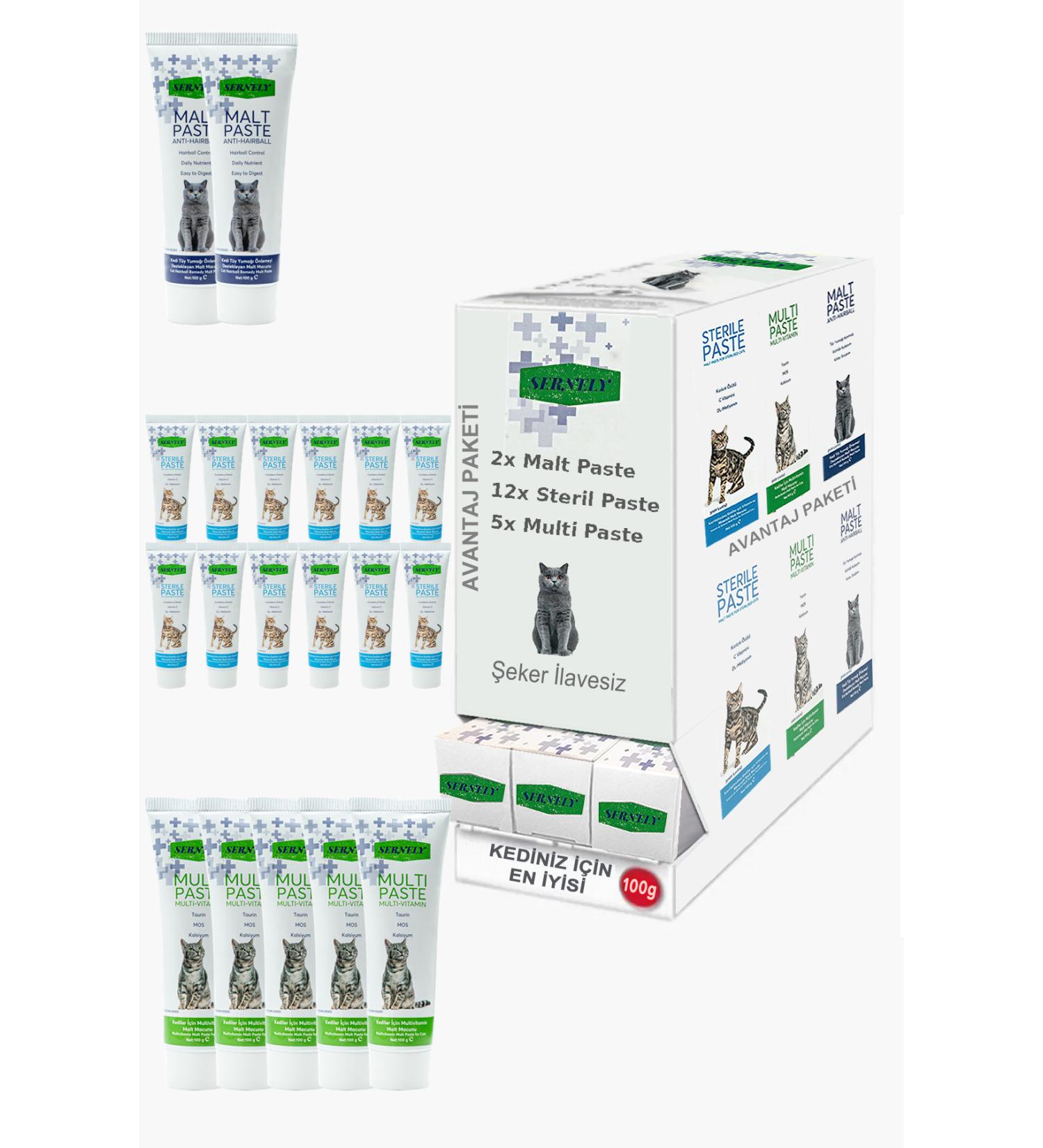 Sernely Cat Vitamin Advantage Package (Malt Paste 12x100gr Multi Paste 10x100gr Sterile Paste 6x100gr)-125