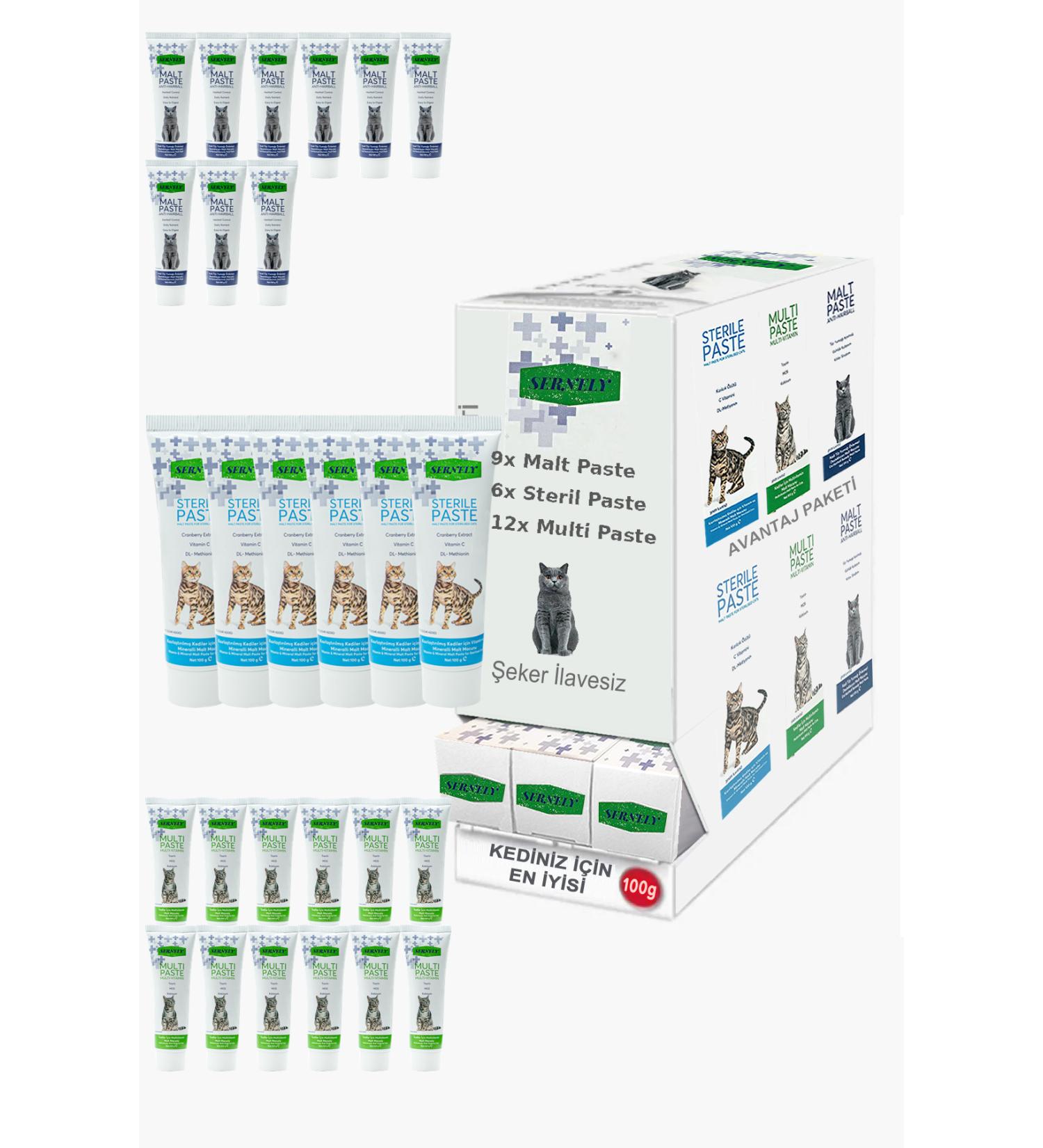 Sernely Cat Vitamin Advantage Package (Multi Paste 12x100gr Malt Paste 6x100gr Sterile Paste 5x100gr)-144
