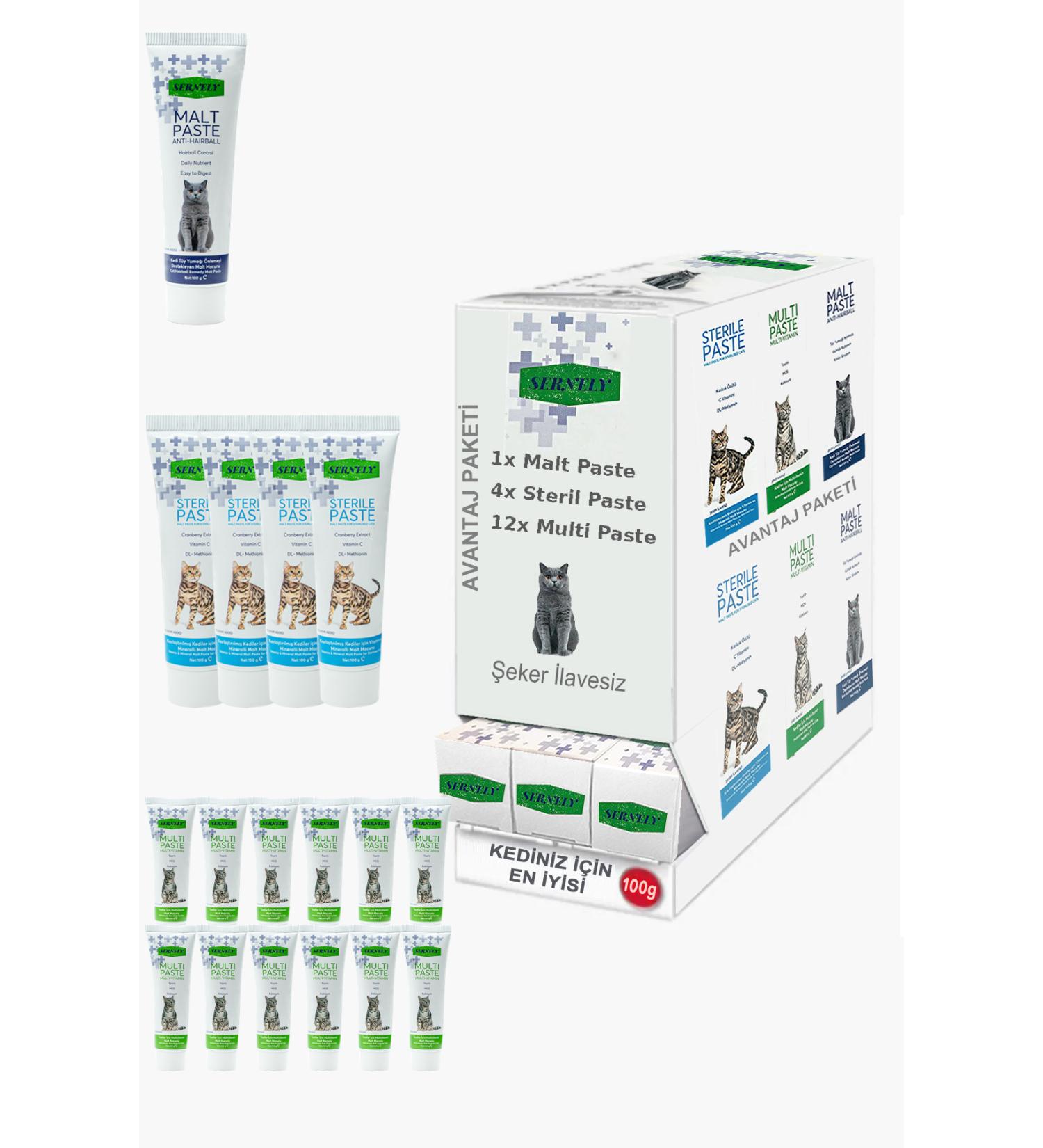 Sernely Cat Vitamin Advantage Package (Multi Paste 6x100gr Sterile Paste 3x100gr Malt Paste 2x100gr)-1555