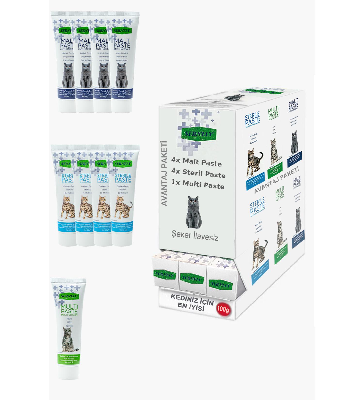 Sernely Cat Vitamin Advantage Package (Multi Paste 12x100gr Sterile Paste 2x100gr Malt Paste 1x100gr)-344