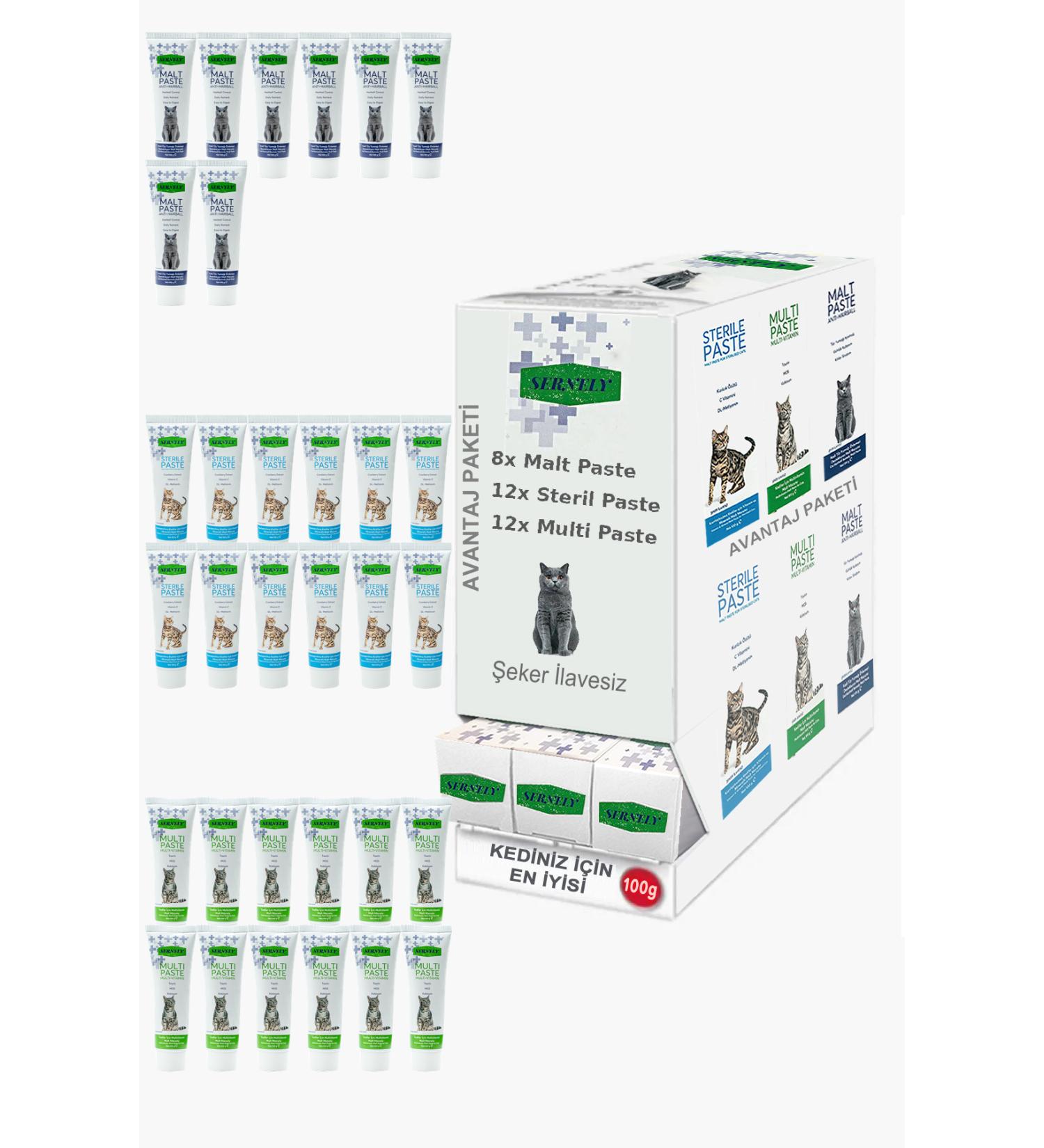 Sernely Cat Vitamin Advantage Package (Multi Paste 12x100gr Sterile Paste 9x100gr Malt Paste 9x100gr)-023