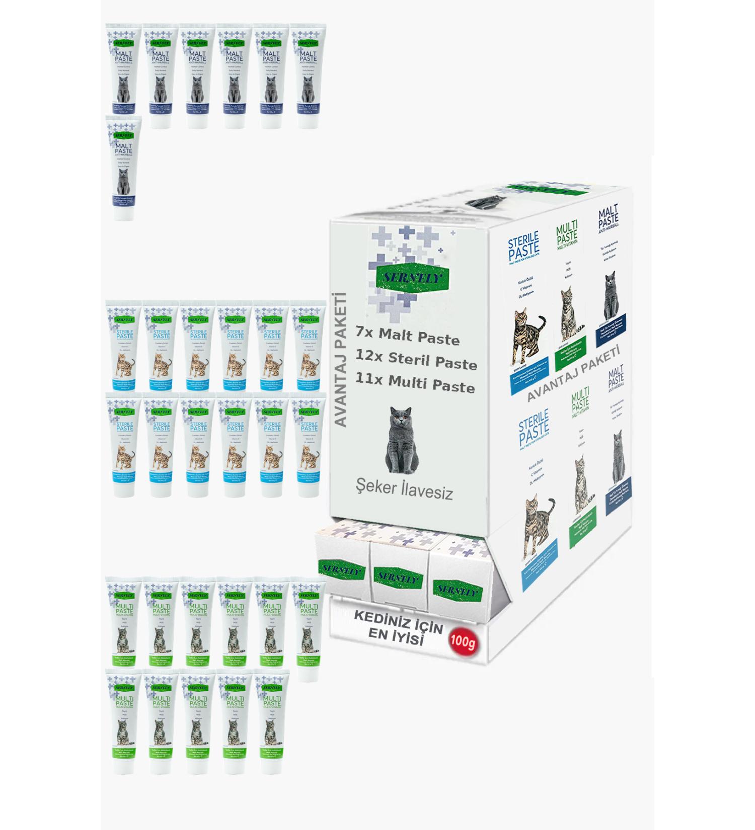 Sernely Cat Vitamin Advantage Package (Malt Paste 12x100gr Sterile Paste 10x100gr Multi Paste 6x100gr)-119
