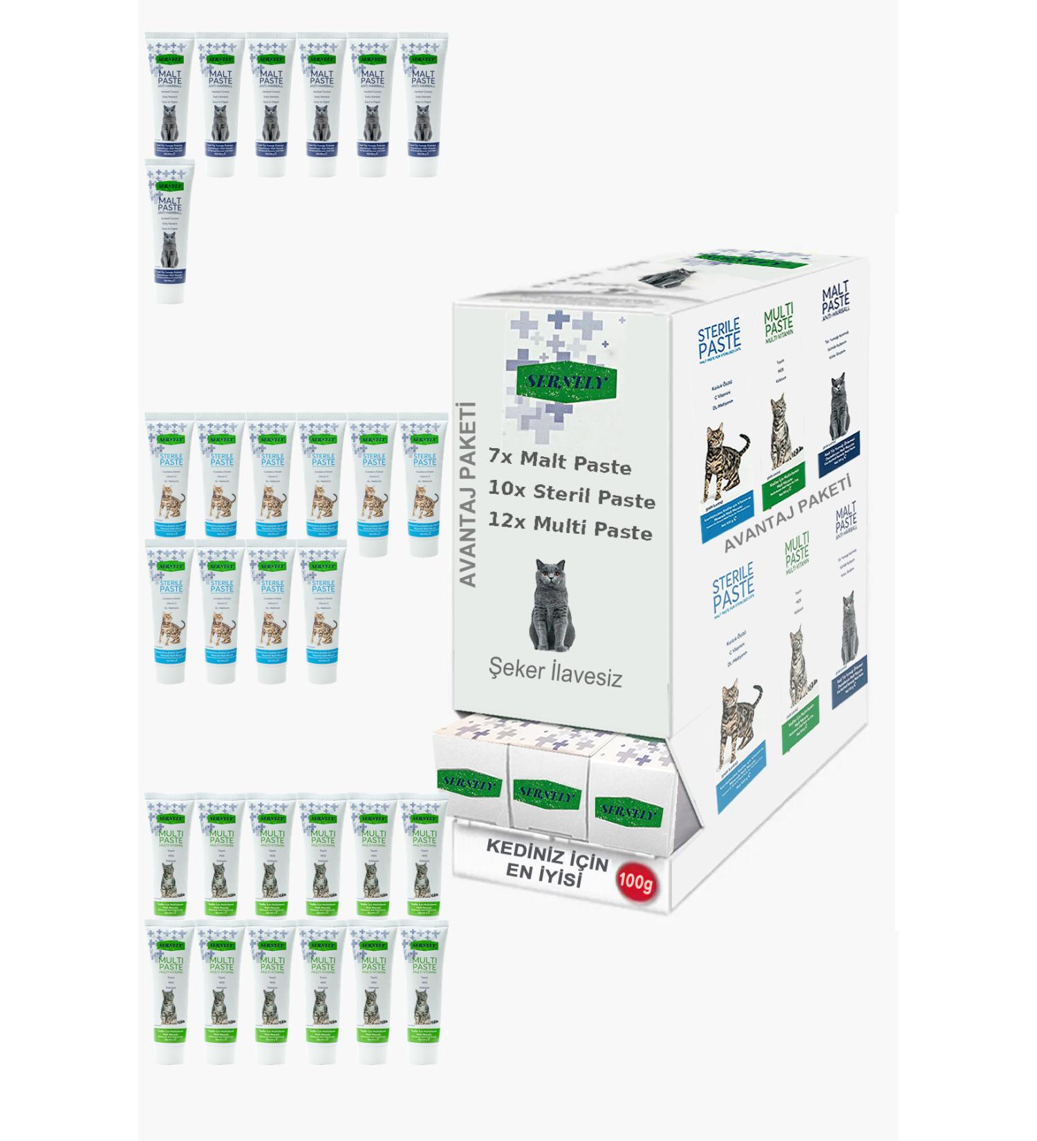 Sernely Cat Vitamin Advantage Package (Multi Paste 12x100gr Sterile Paste 11x100gr Malt Paste 6x100gr)-103