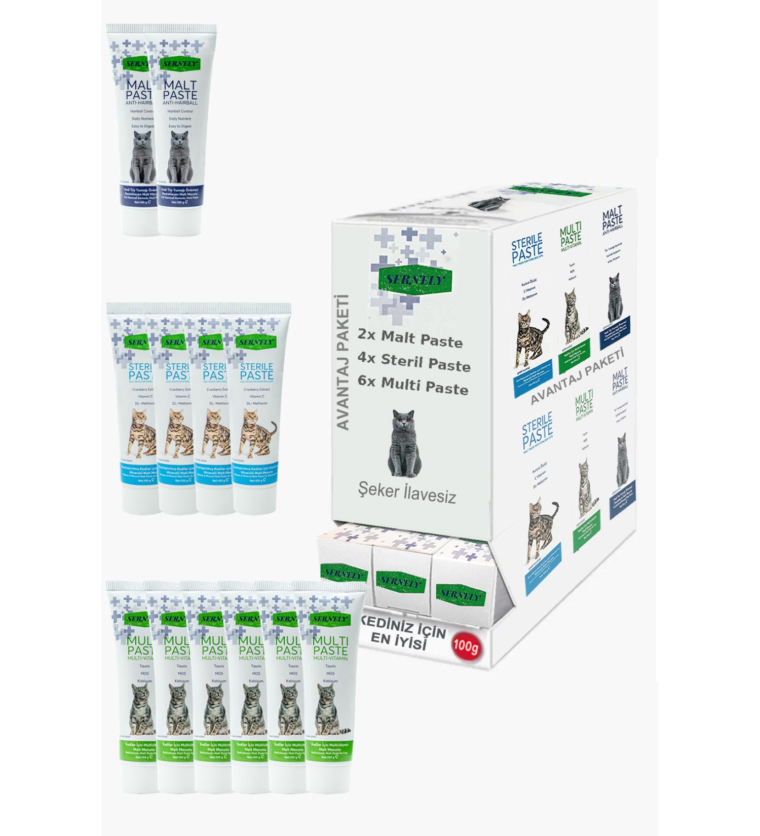 Sernely Cat Vitamin Advantage Package (Multi Paste 6x100gr Sterile Paste 4x100gr Malt Paste 2x100gr)-1556