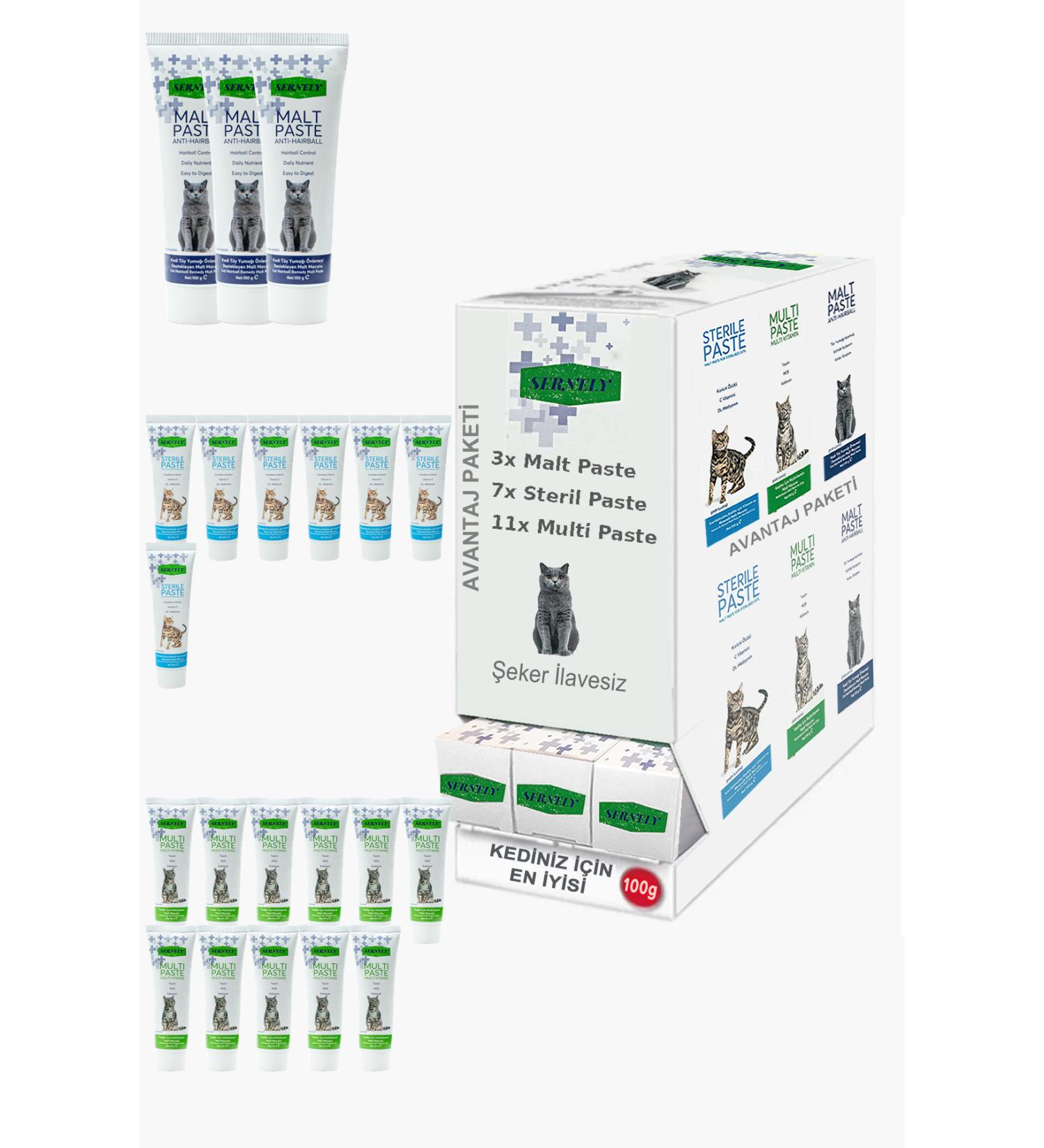 Sernely Cat Vitamin Advantage Package (Multi Paste 5x100gr Sterile Paste 4x100gr Malt Paste 1x100gr)-1648