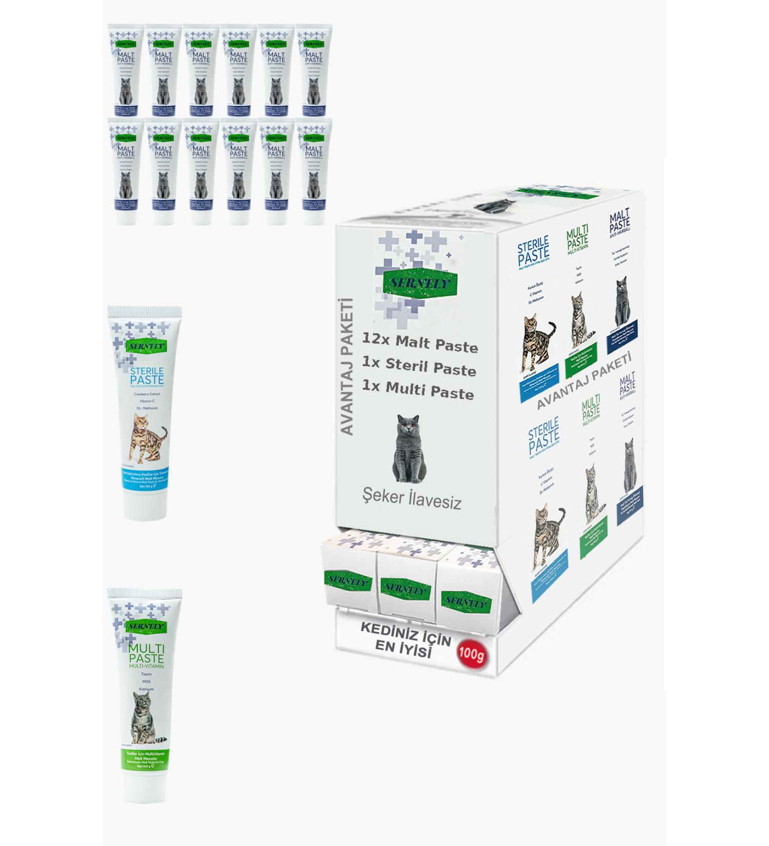 Sernely Cat Vitamin Advantage Package (Multi Paste 12x100gr Sterile Paste 5x100gr Malt Paste 2x100gr)-285