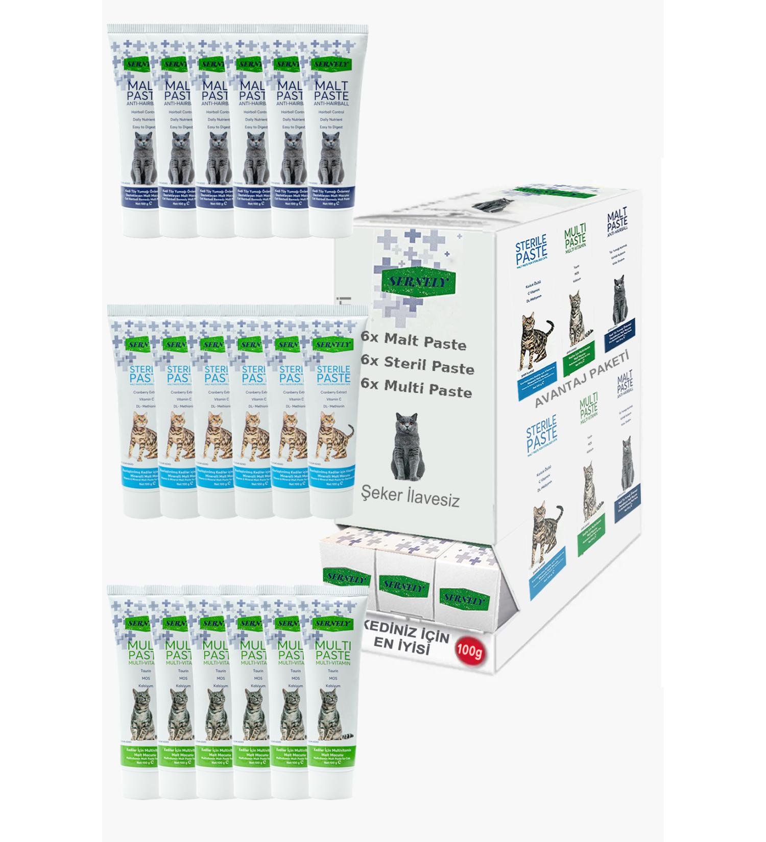 Sernely Cat Vitamin Advantage Package (Sterile Paste 6x100gr Multi Paste 6x100gr Malt Paste 6x100gr)-1513