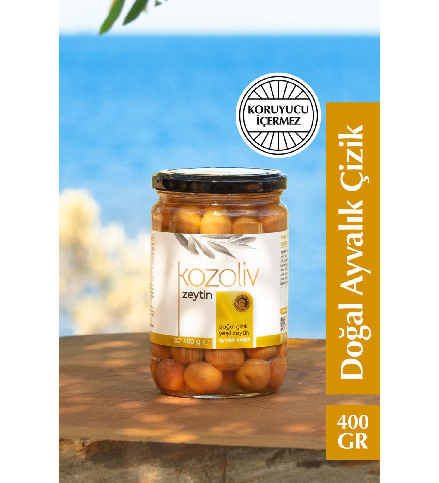 kozoliv Natural Ayval k Variety Scratched Green Olives 400 gr Glass Jar - Buy Online on GoSupps.com
