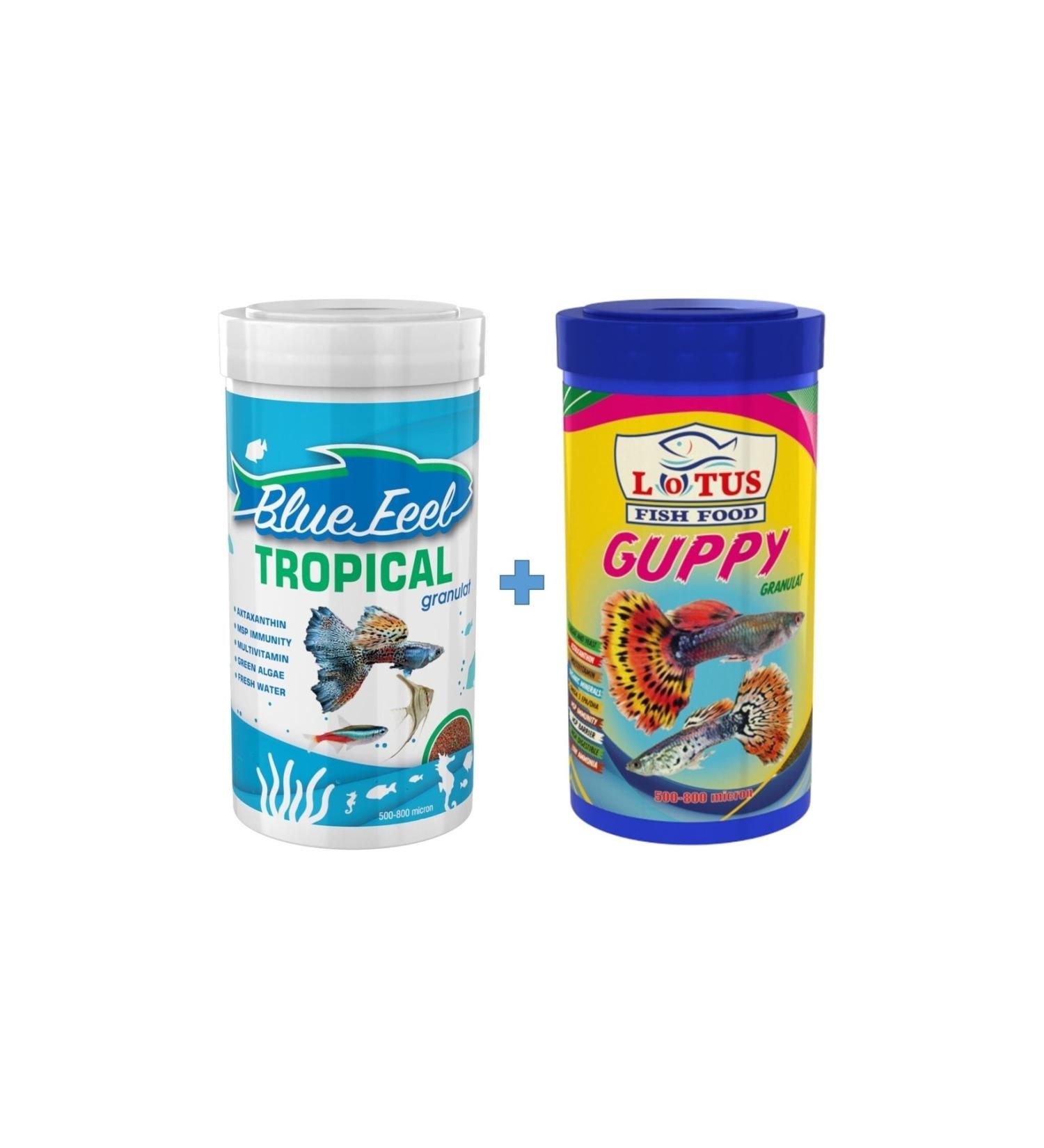 Blue Feel Tropical Mix 250ml And Lotus Guppy 250ml Can Tropical Fish Food