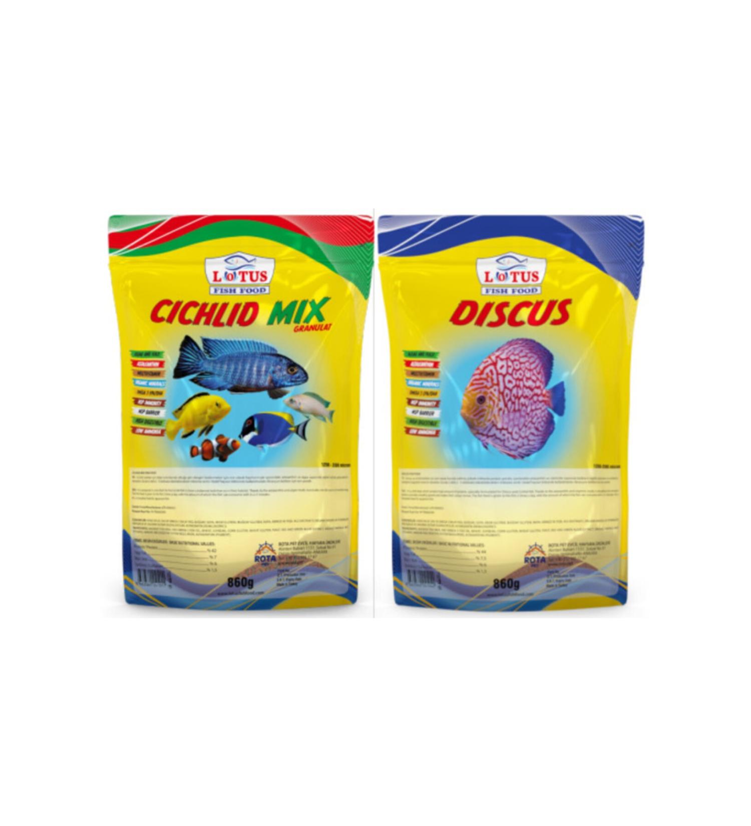 Lotus Malawi Cichlid Mix 860g + Discus 860g Aquarium Fish Food