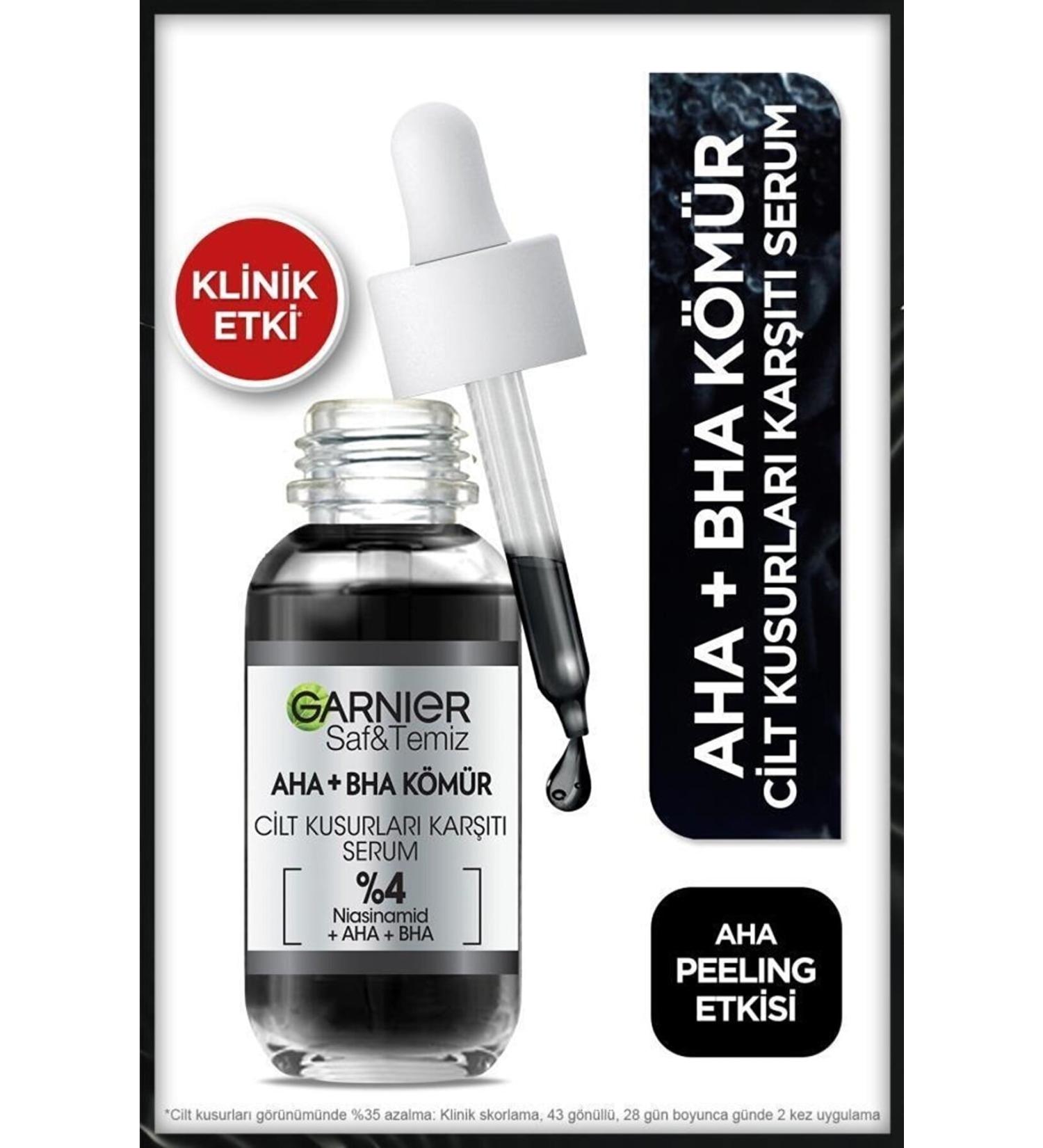 Garnier Charcoal Anti-Imperfection Black Serum 4% niacinamide Peeling Aha Bha 30ml.
