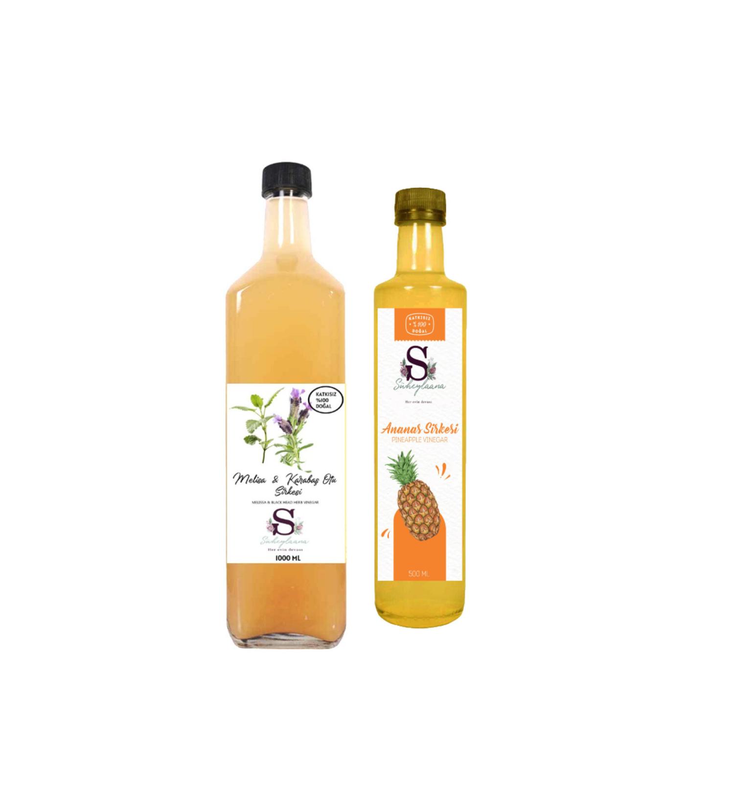 Suheylaana Natural Melissa & Black Pepper Vinegar 1000 ml and Pineapple Vinegar 500 ml