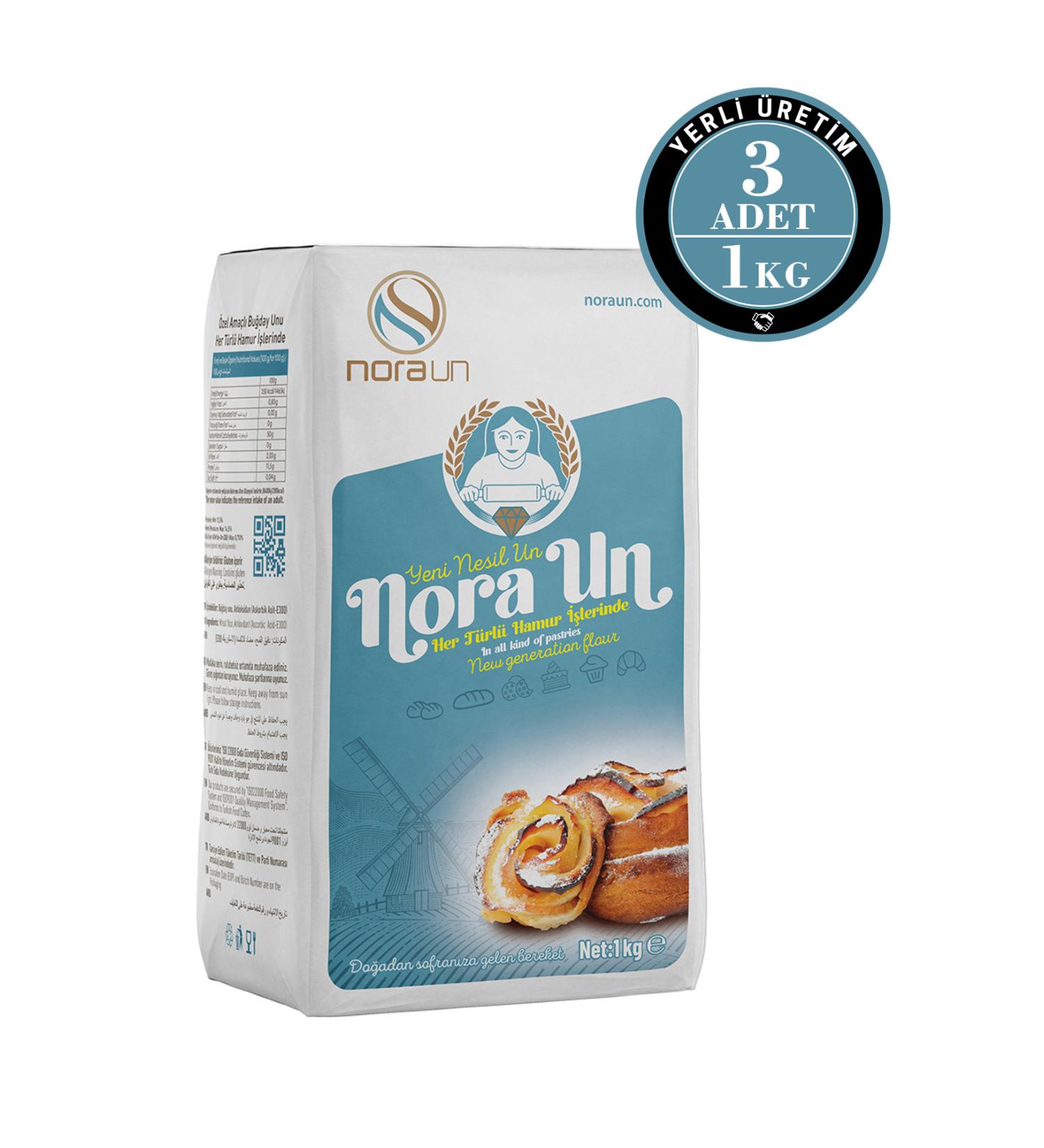 NORA FLOUR Special Purpose Wheat Flour 1 Kg 3 Pieces (VEGAN)
