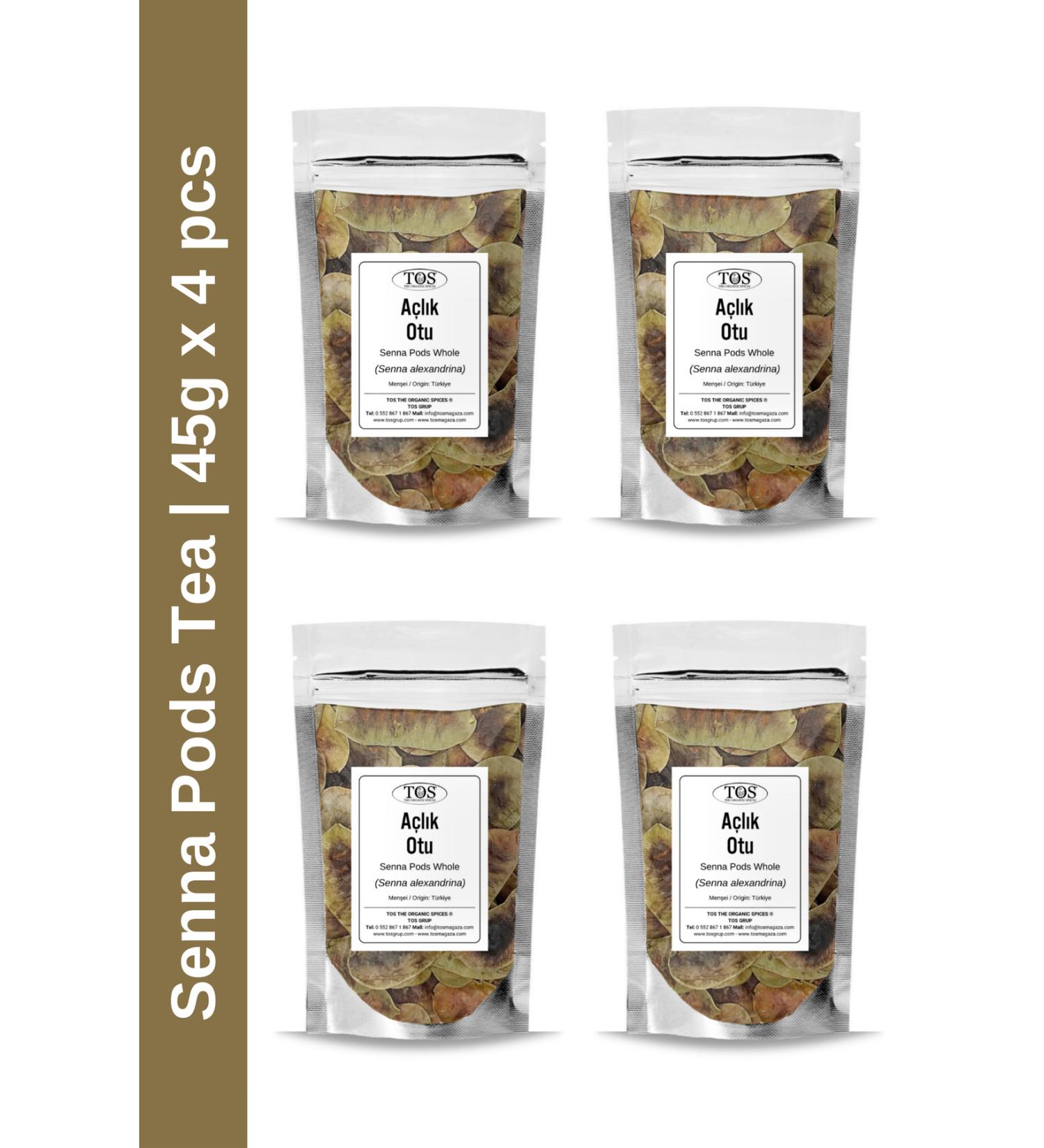 TOS The Organic Spices Hunger Herb Tea 45 gr x 4 Pieces | Senna Pods Tea | Senna alexandrina | Advantageous Set