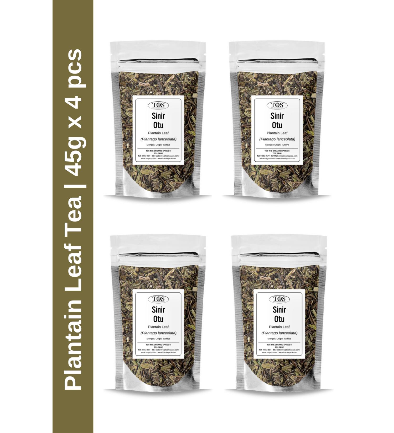 TOS The Organic Spices Plantain Tea 45 gr x 4 Pieces | Plantain Leaf Tea | Plantago lanceolata | Advantageous Set