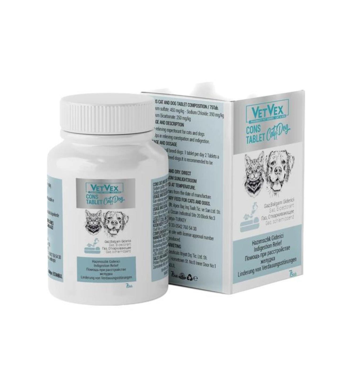 VETVEX Cons Cat and Dog Indigestion Reliever Tablet 75 Tabs.