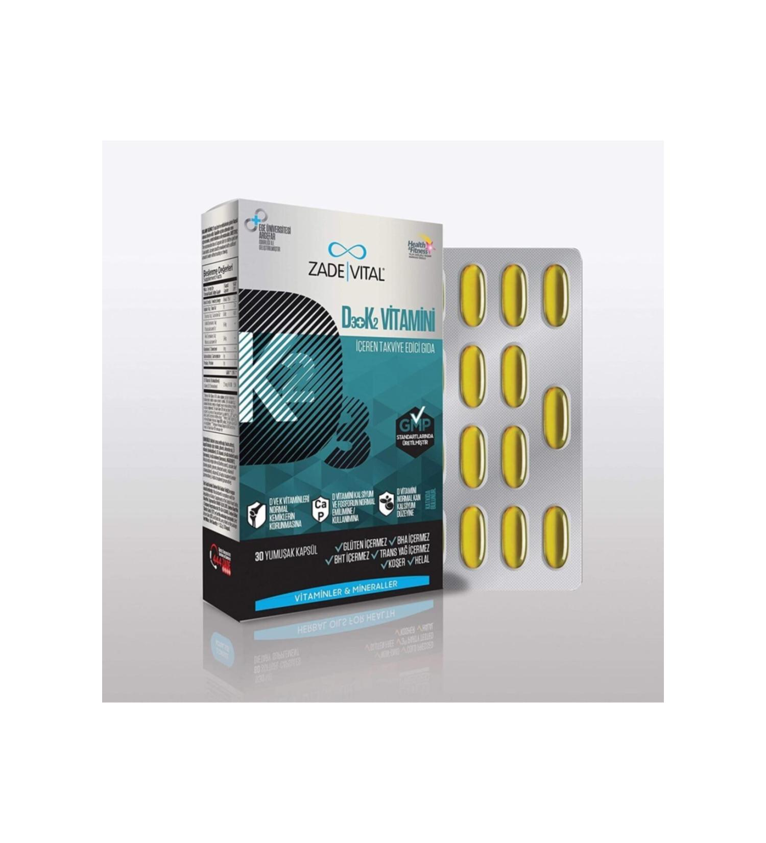Zade Vital D3+k2 Vitamin Blister 30 Cap. 1 Pack