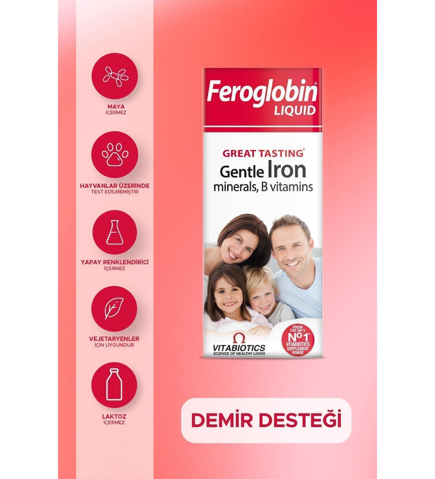 Vitabiotics Feroglobin Iron (Gentle Iron) Liquid Food Supplement Containing Barley Malt Extract 200 ml