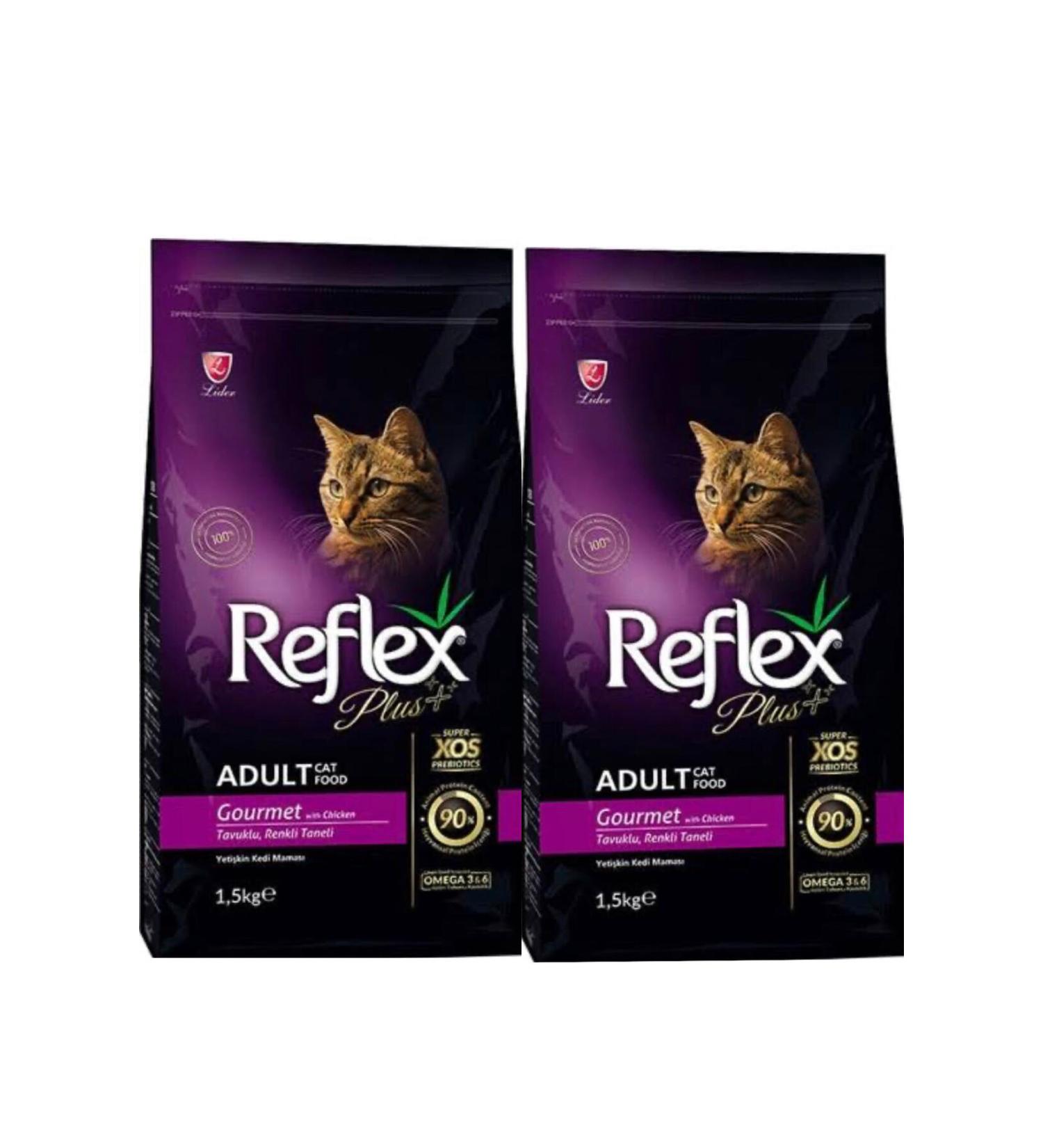 Reflex plus chicken colored granulated adult cat food 2 pieces 1.5 kg