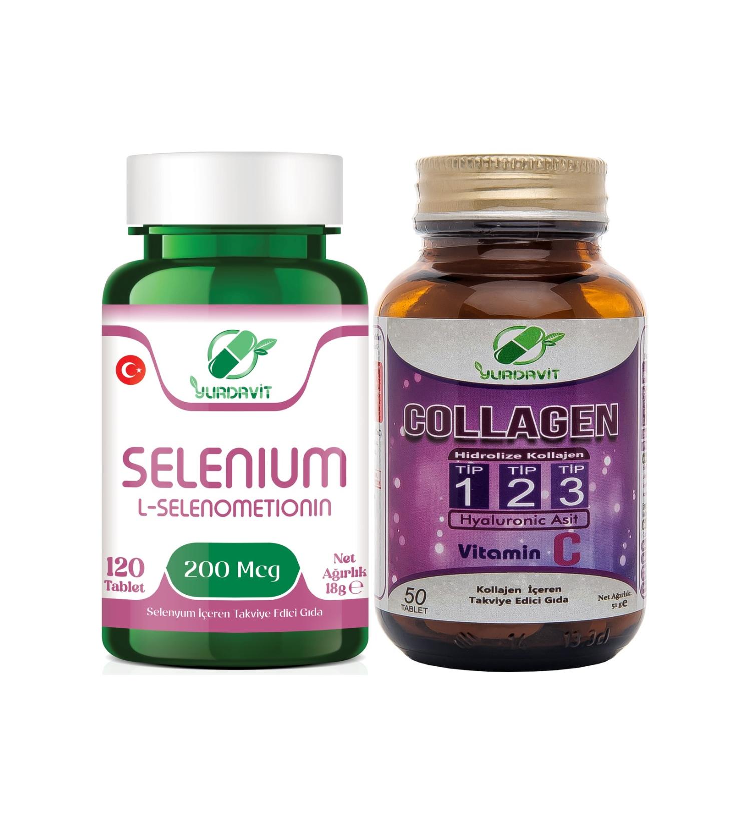 Yurdavit Selenium 200 mcg 120 Tablets and Hydrolyzed Collagen Type 1-2-3 50 Tablets - Buy Online on GoSupps.com