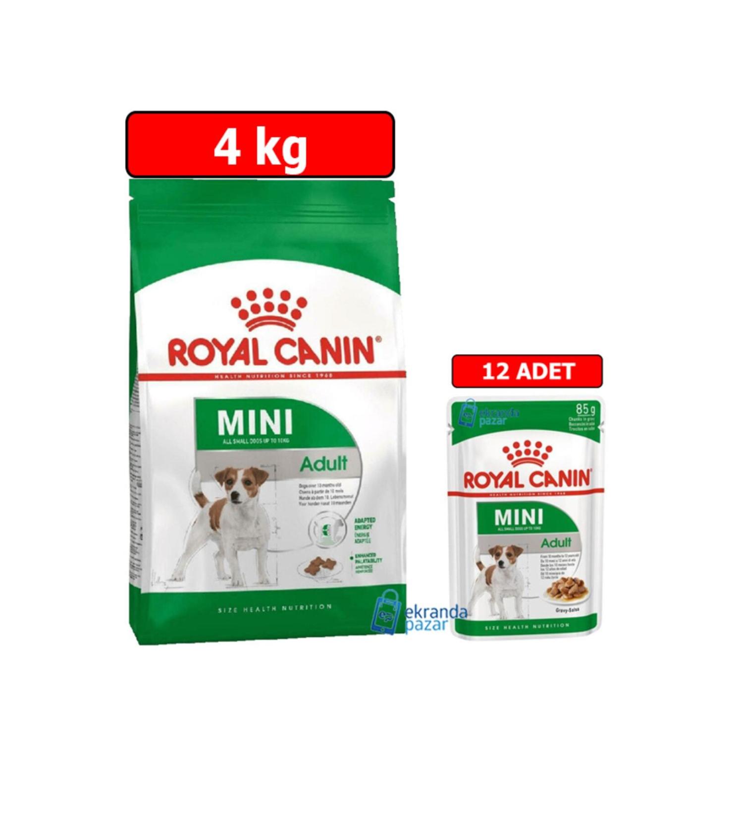 Royal Canin Mini Adult Double Pack 4 kg Adult Dry Food 12 Pieces 85 gr Mini Adult Wet Food Pouch
