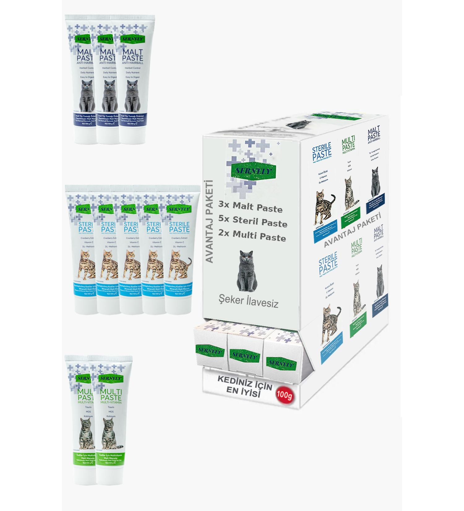 Sernely Cat Vitamin Advantage Package (Sterile Paste 5x100gr Malt Paste 3x100gr Multi Paste 2x100gr)-1630