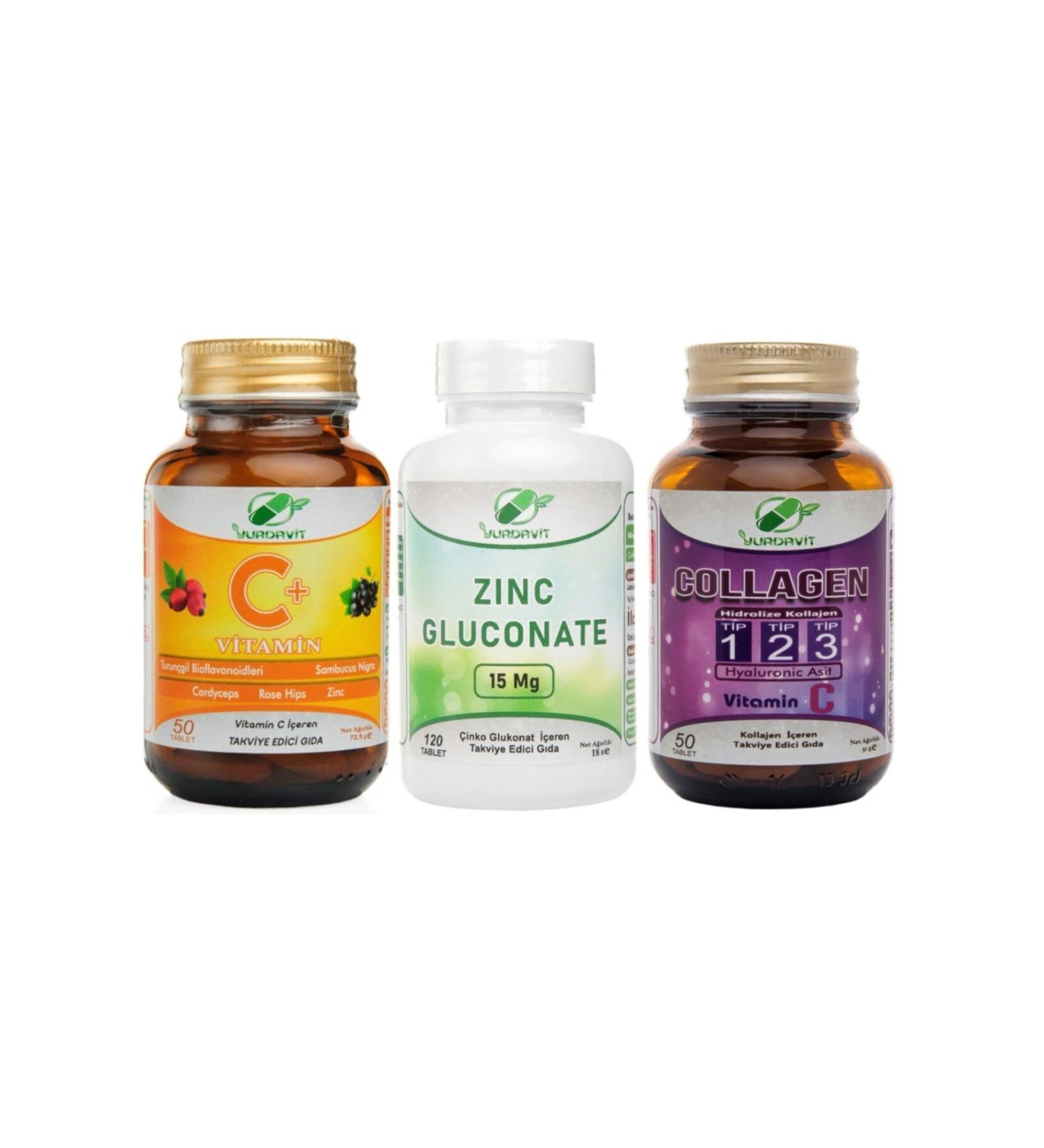 Yurdavit Vitamin C 1000 Mg 50 Tabs Zinc Gluconate Zinc Gluconate 120 Tabs Collagen Collagen 50 Tablets
